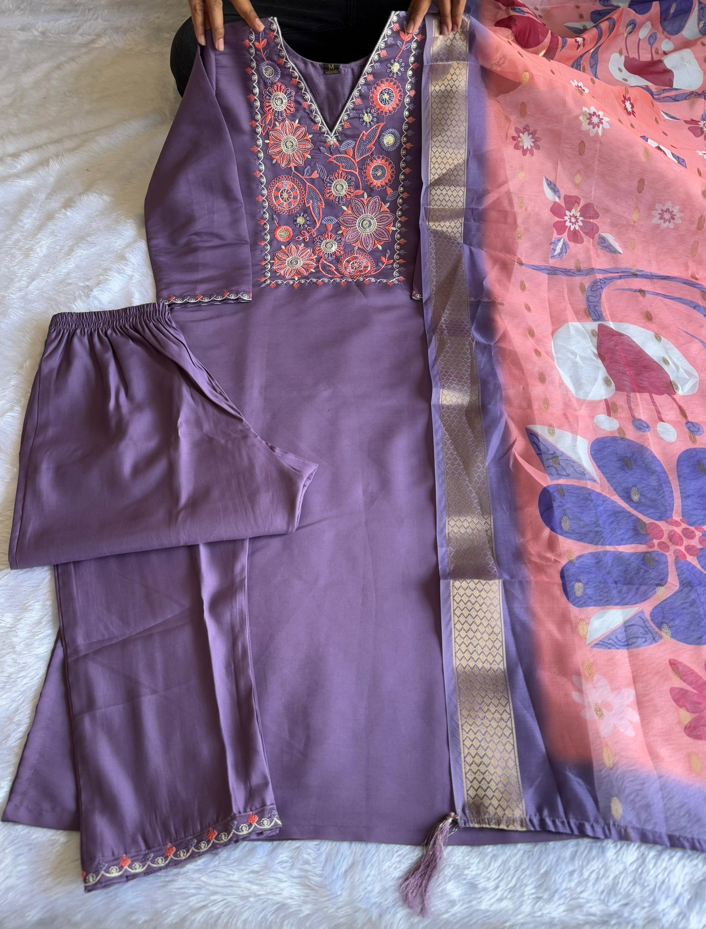 Voilet Color Beautiful Daily Wear Dress in Roman Silk Fabric