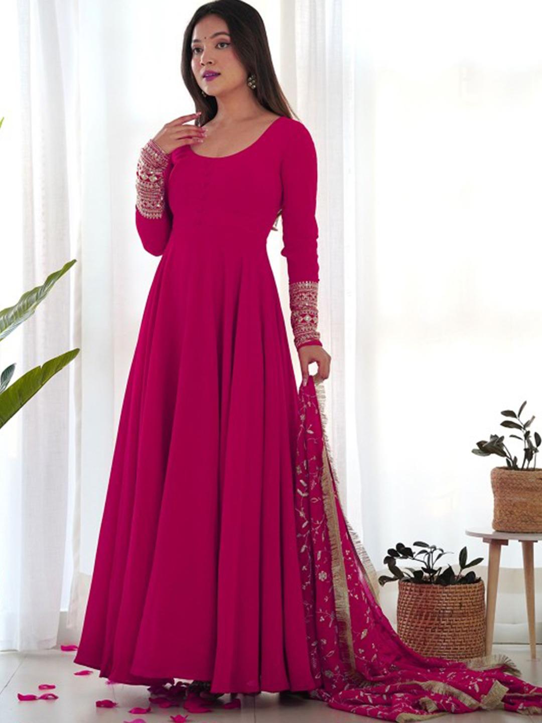 Rani Pink Color Beautiful Partywear DRess in Georgette Fabric
