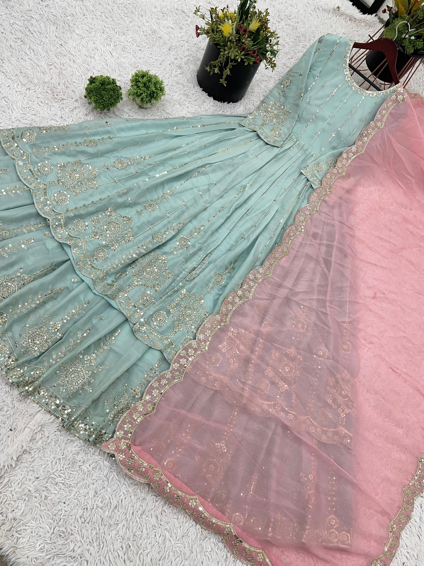 Sky BLue Color Beautiful Partywear Lehenga Dress