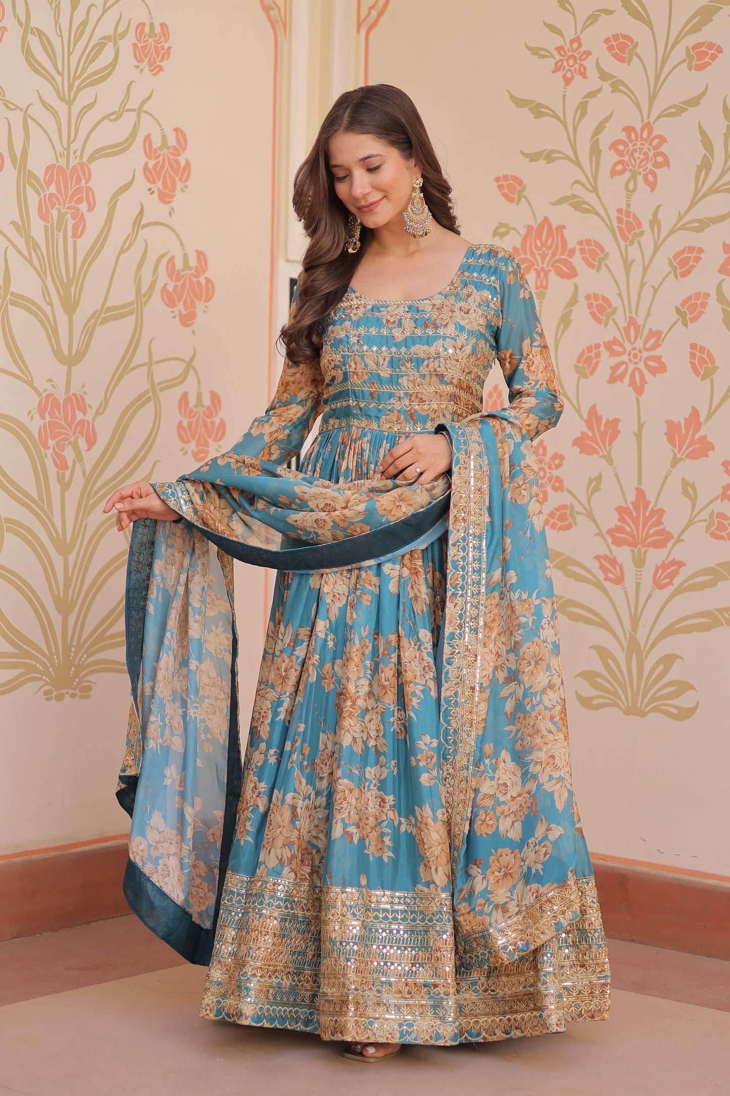 Designer Readymade Gown-Dupatta Collections in Silk Fabric