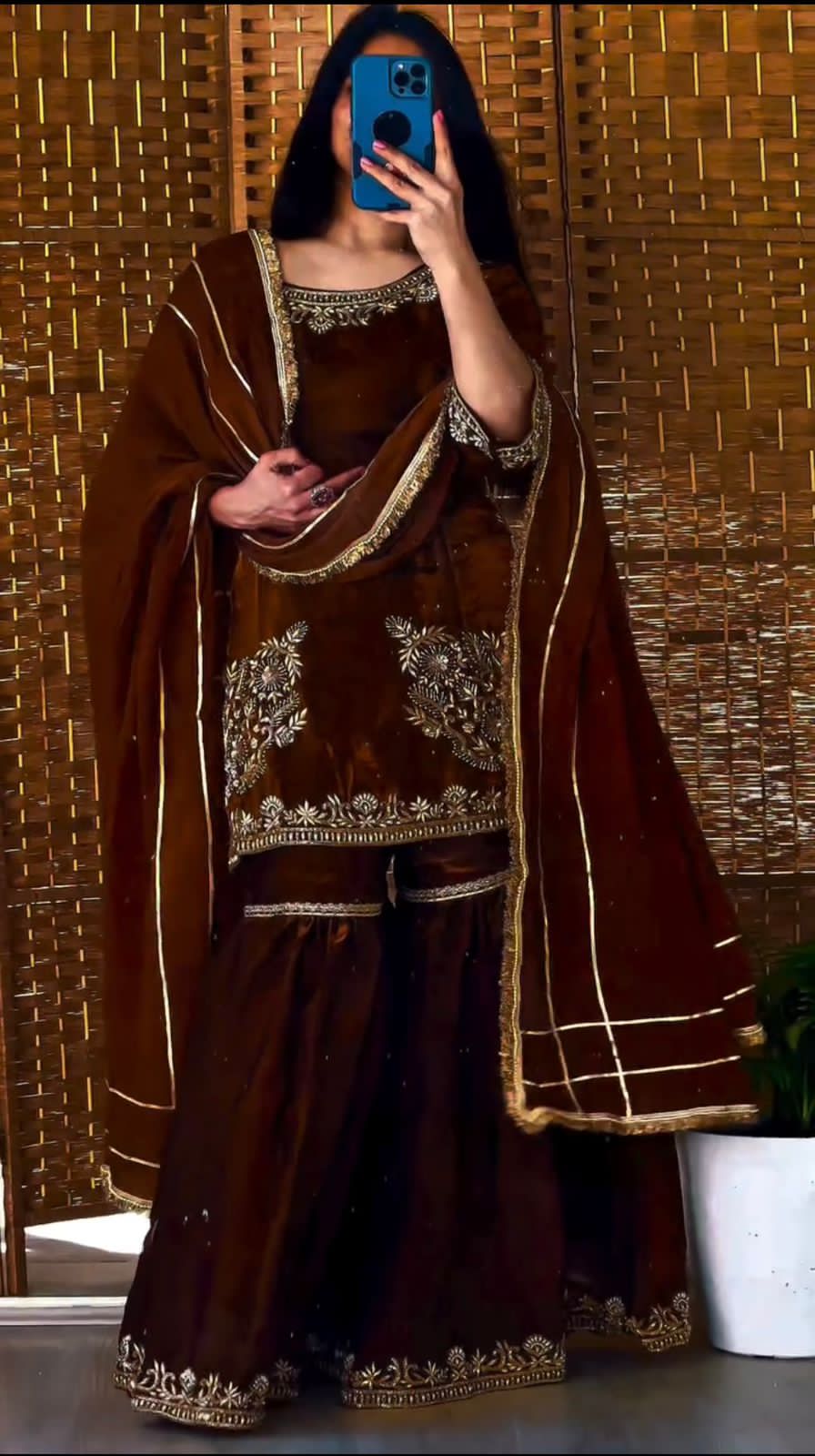 designer party wear look top sharara plazzo and dupatta