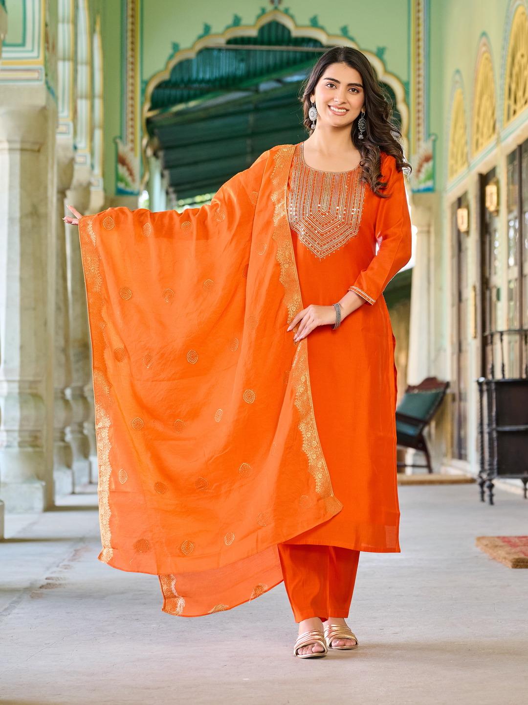 orange color beautiful Roman Silk Dress