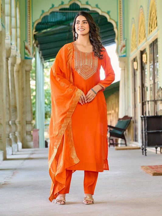 orange color beautiful Roman Silk Dress