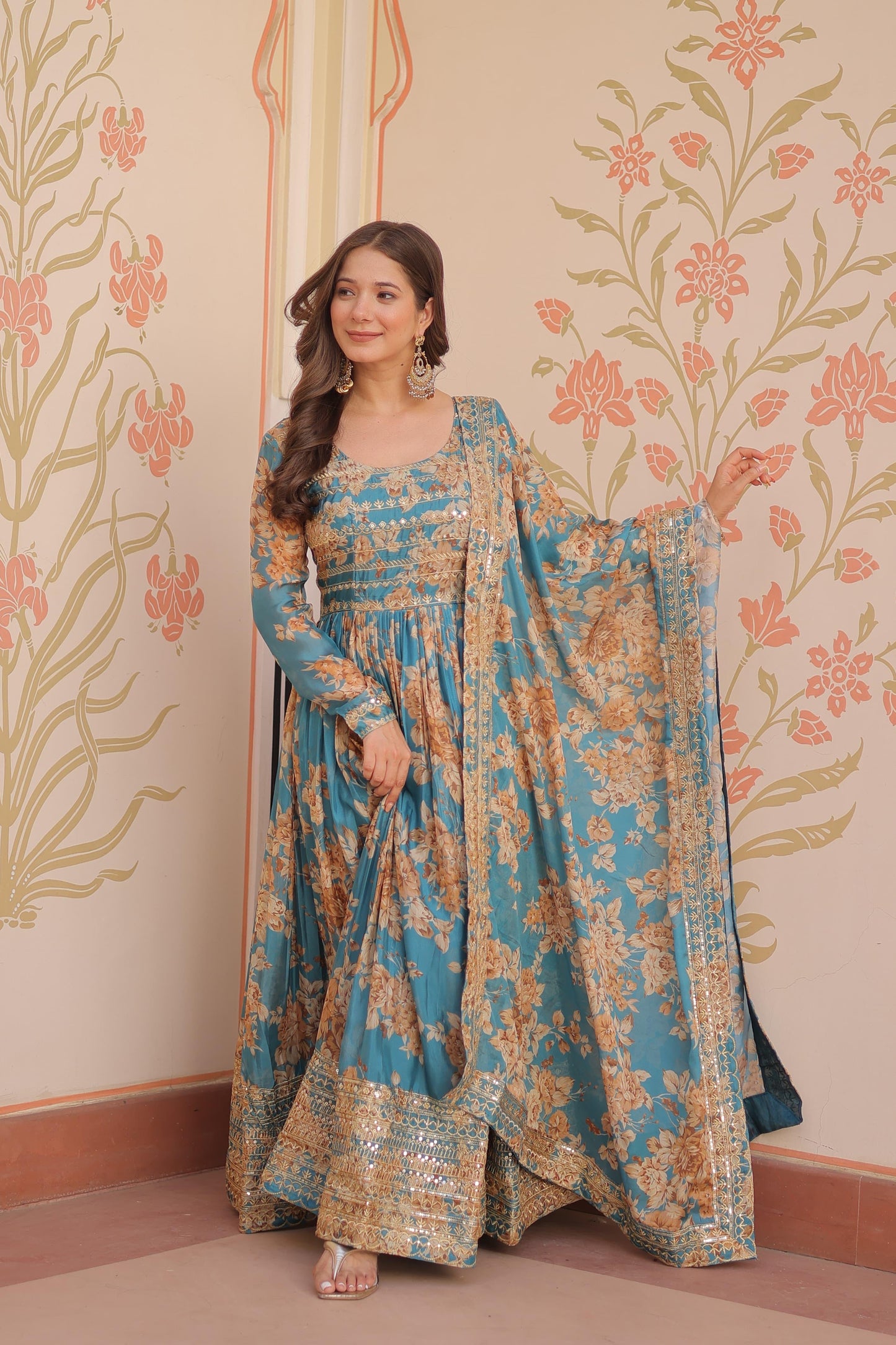Designer Readymade Gown-Dupatta Collections in Silk Fabric