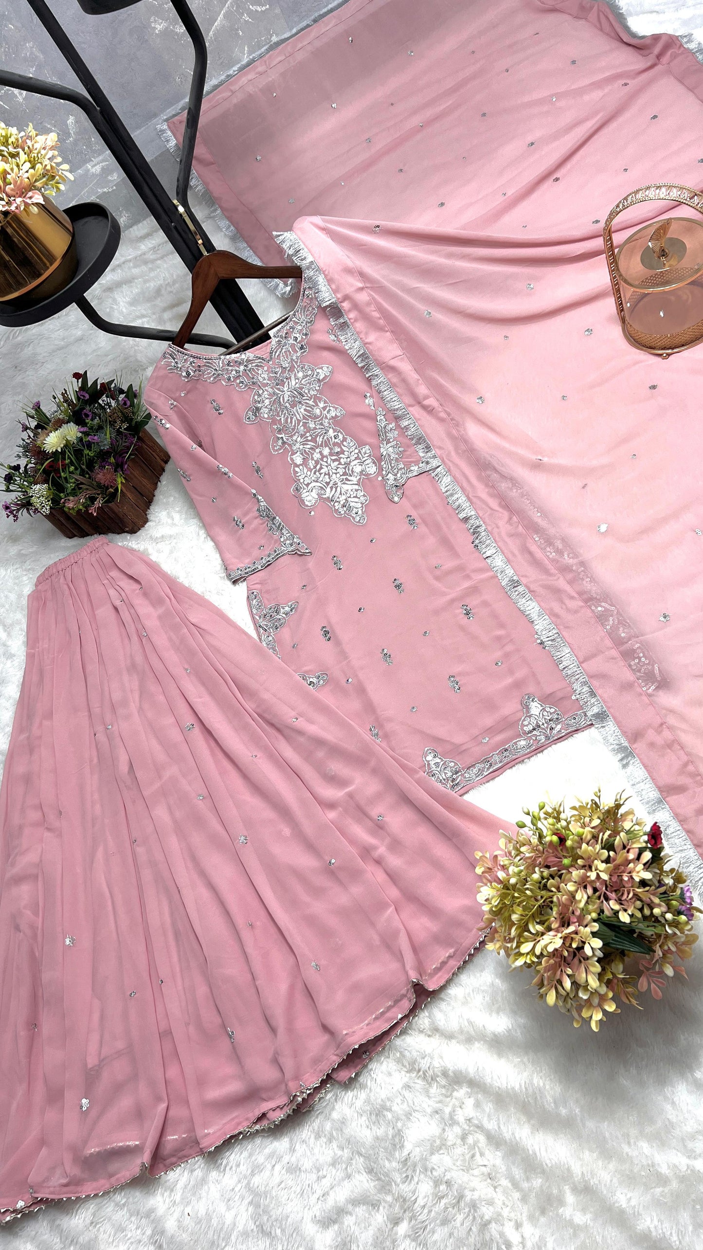 Pink Color Beautiful Plazo Suit In Georgette Fabric