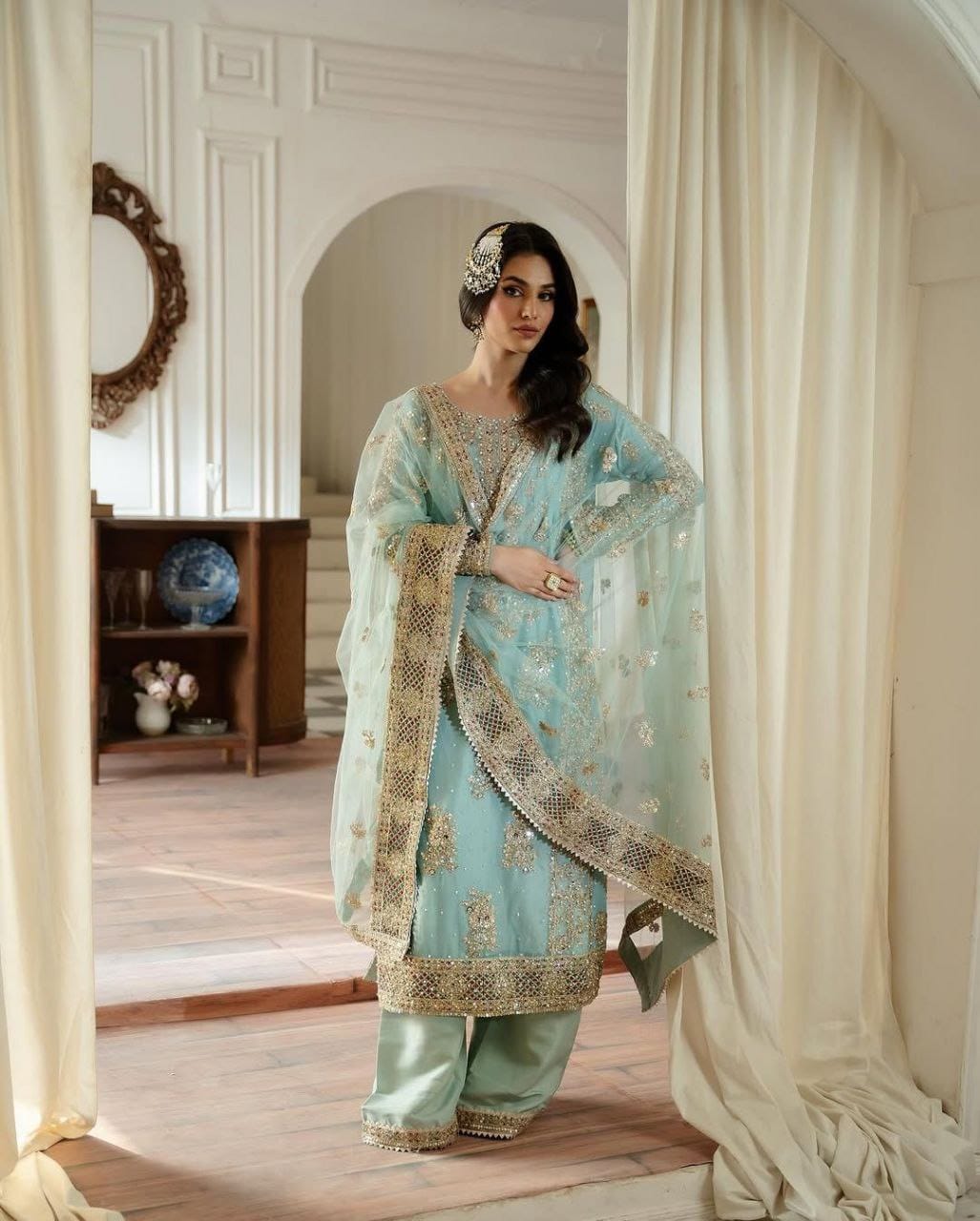 Sky BLue Color Beautiful Partywear Dress in Georgette fabric