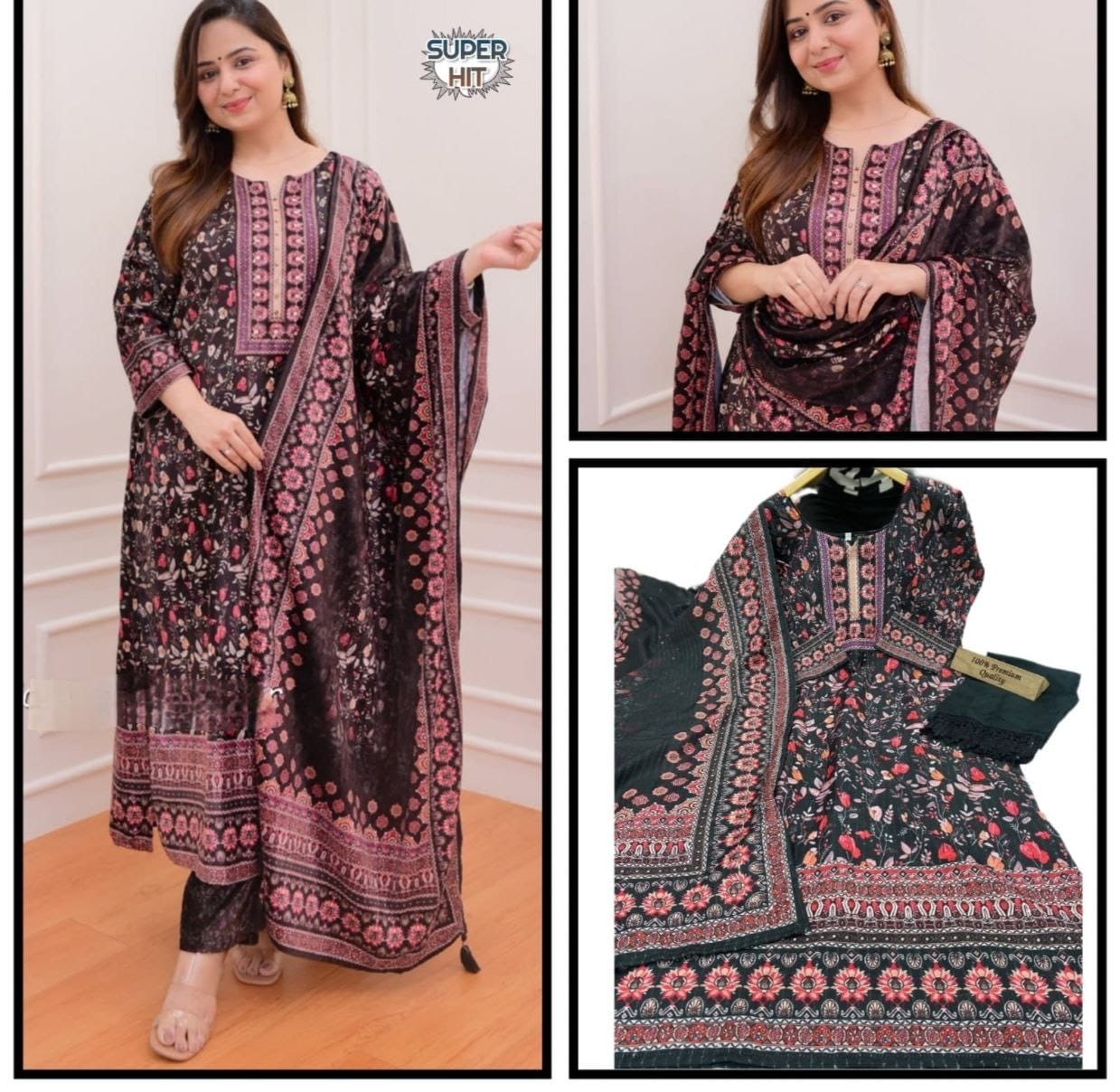classical Black Kurti Pent With Duppata for summer wear dress