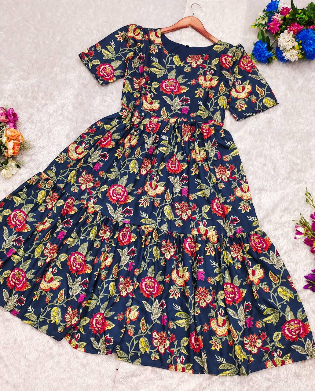 Cotton Wear Kurti Gown For Summer Wear in blue color