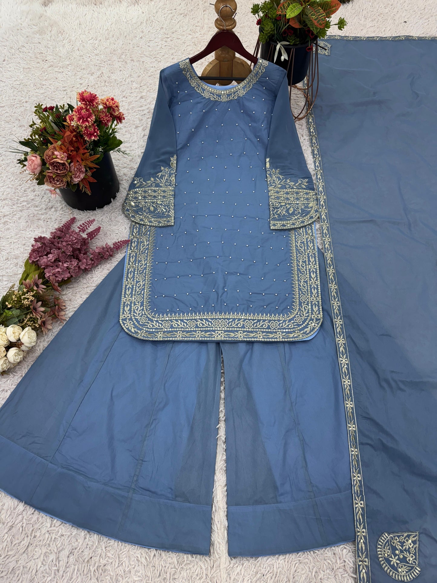 BLue Color Beautiful Simple and sobar partywear dress