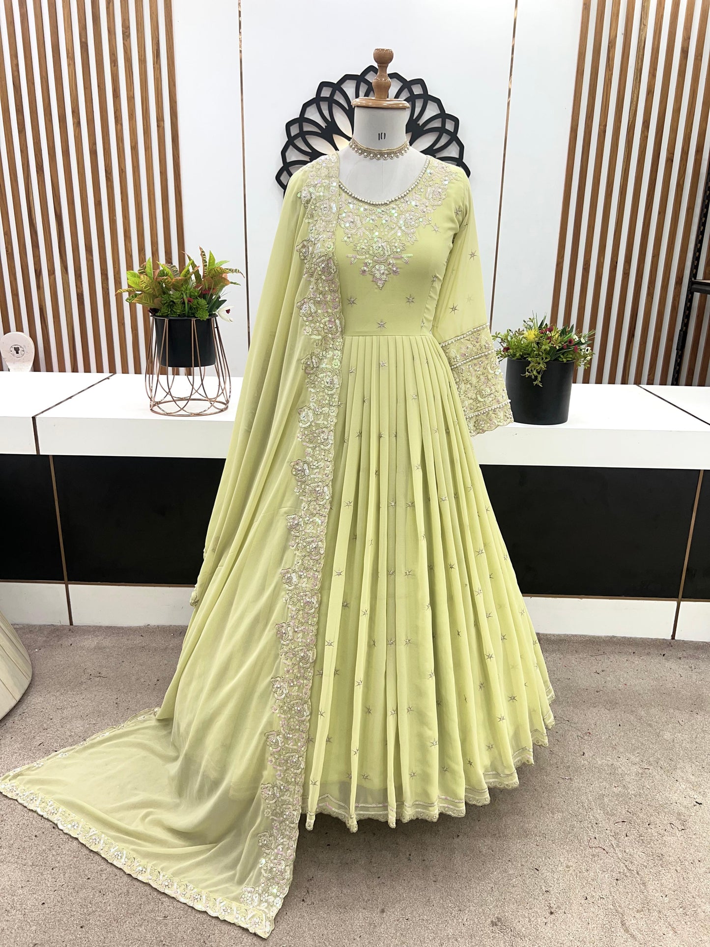 Party Wear Look Full Heavy Embroidery Rembo Sequence Work Gown With Fully Stiched And Dupatta