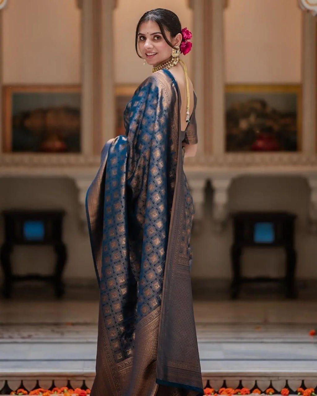 Grey Color Beautiful Banarasi Silk Saree