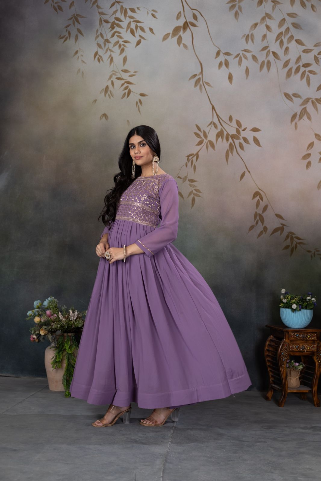 Zari-Thread & Sequins Embroidery gown Made For Desirable Women's Who Deserve It in purple color