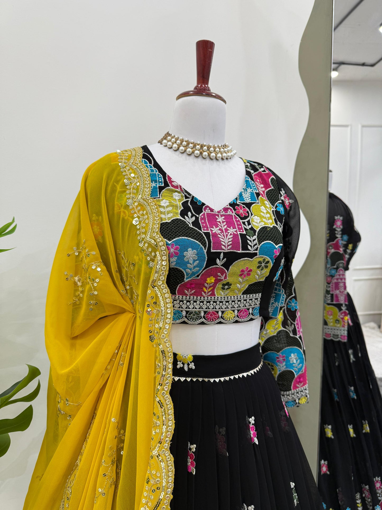 Black Color Partywear Lehenga Choli in Georgete Fabric