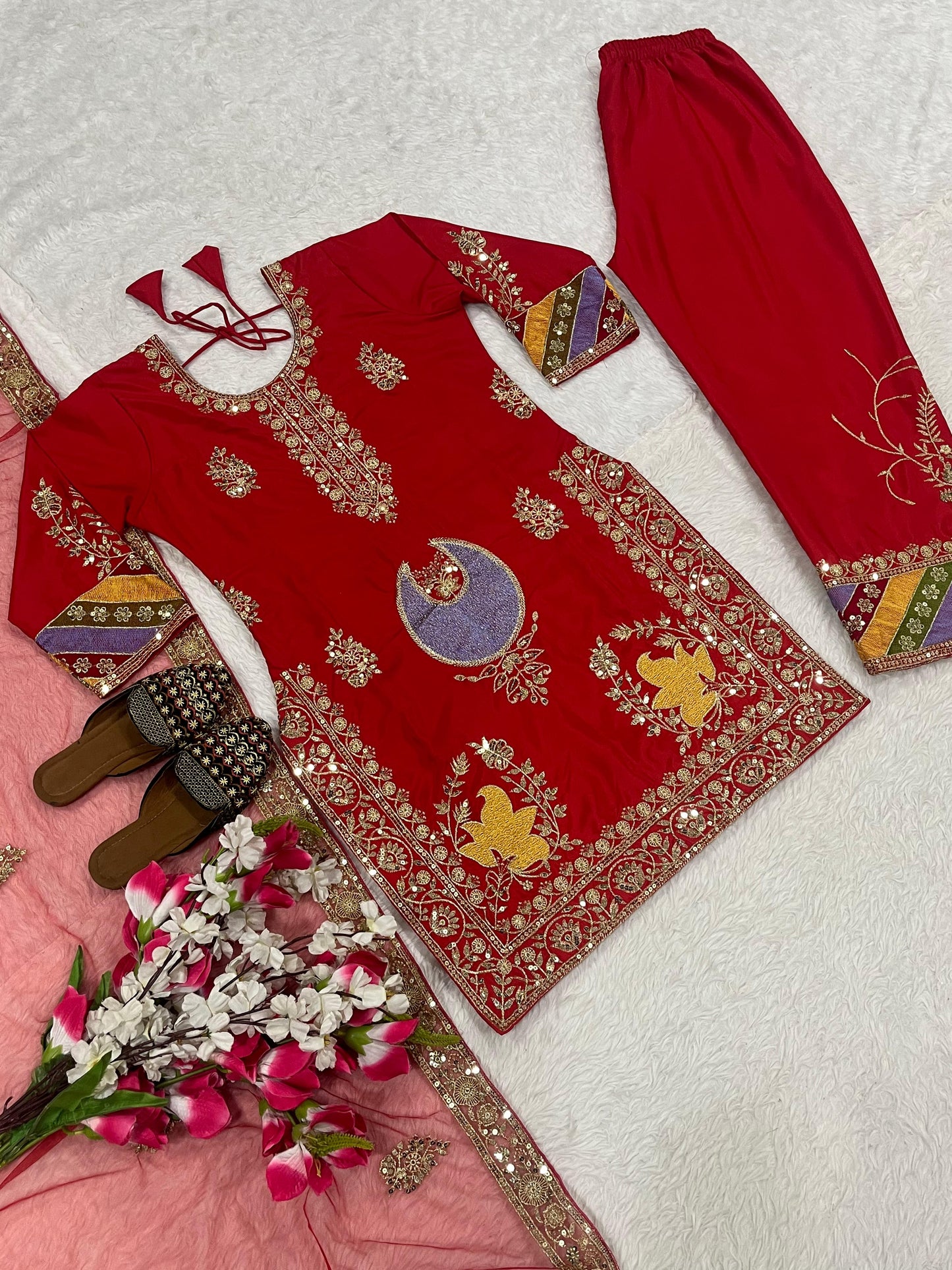 Red Color Beautiful Partywear Dress in Silk Fabric