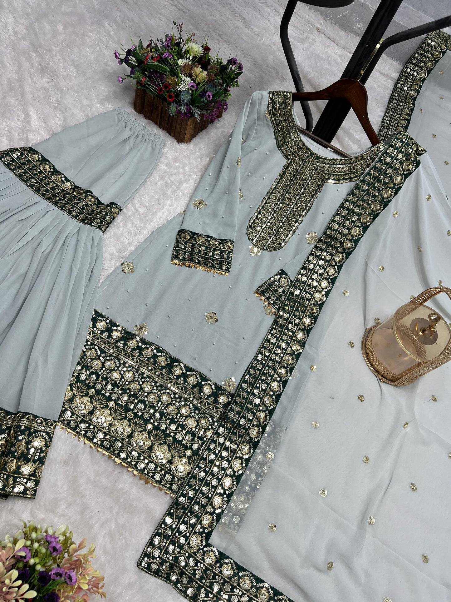 Ready To Wear Collection 3 Piece Trending Fancy Kurti With Beautiful Sharara And Dupatta