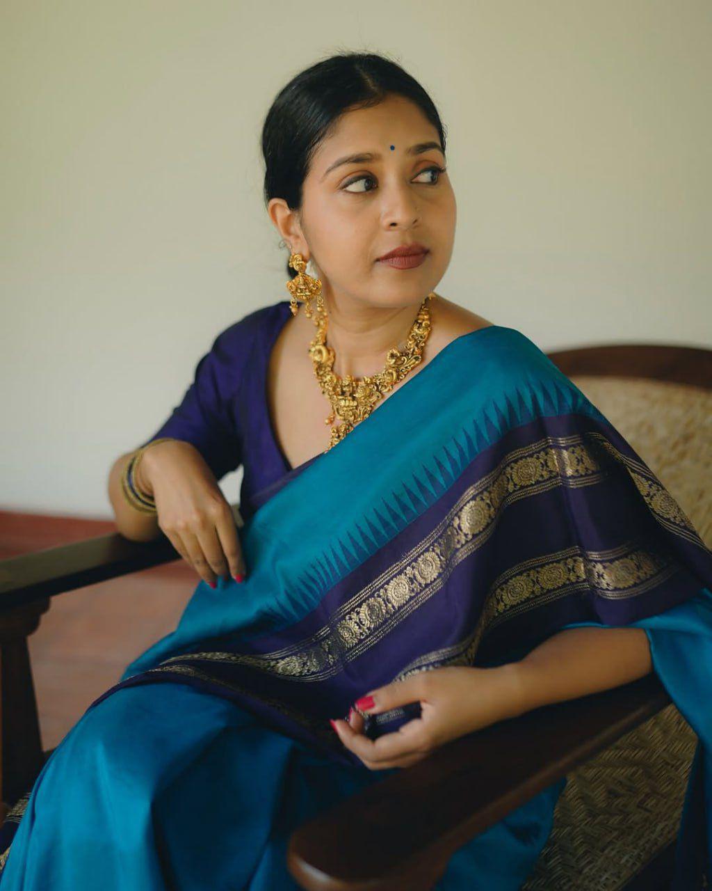 Sky Blue Color Beautiful Silk Saree for daily wear use