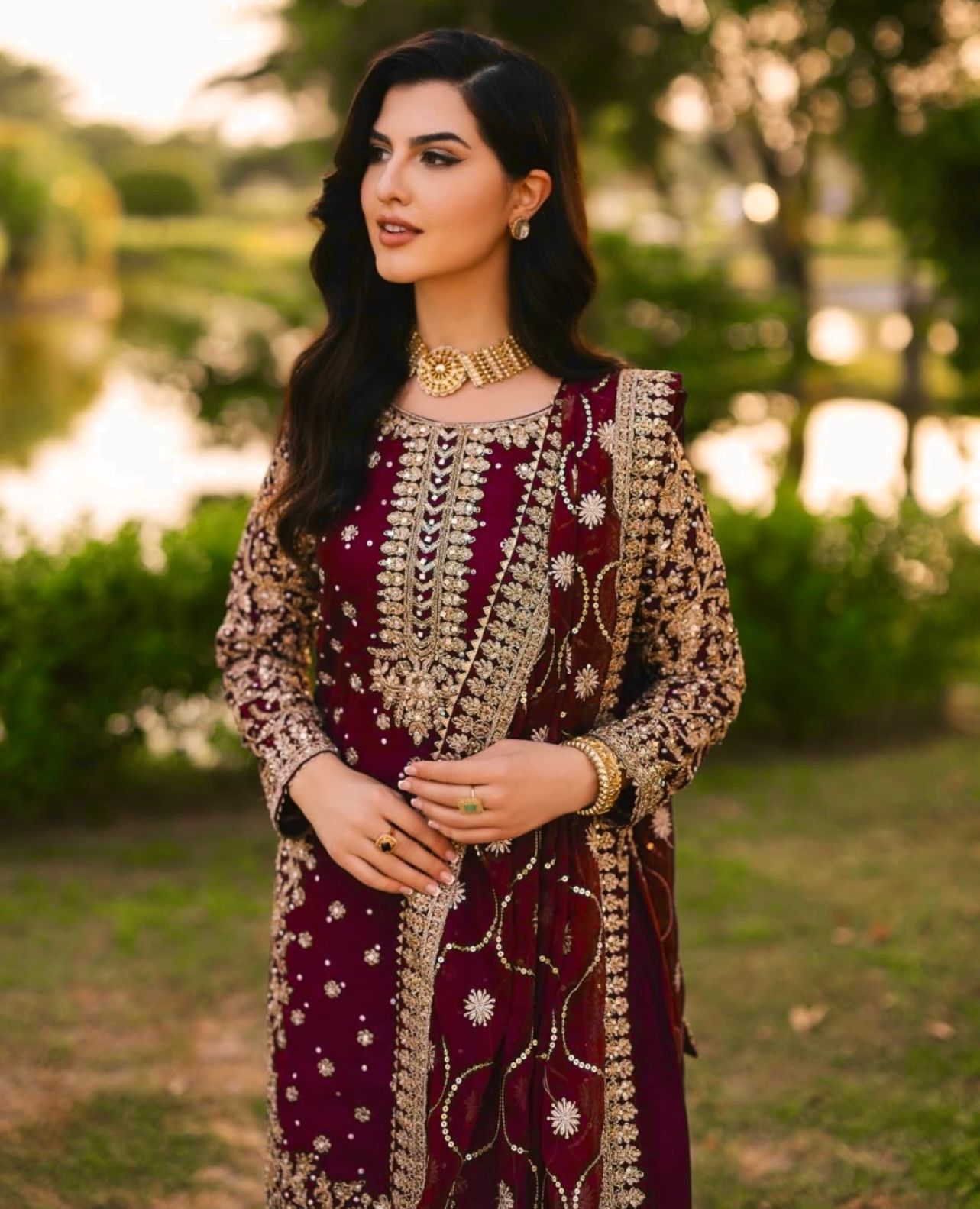 Red Color party wear look top-plazzo and dupatta with heavy embroidery work