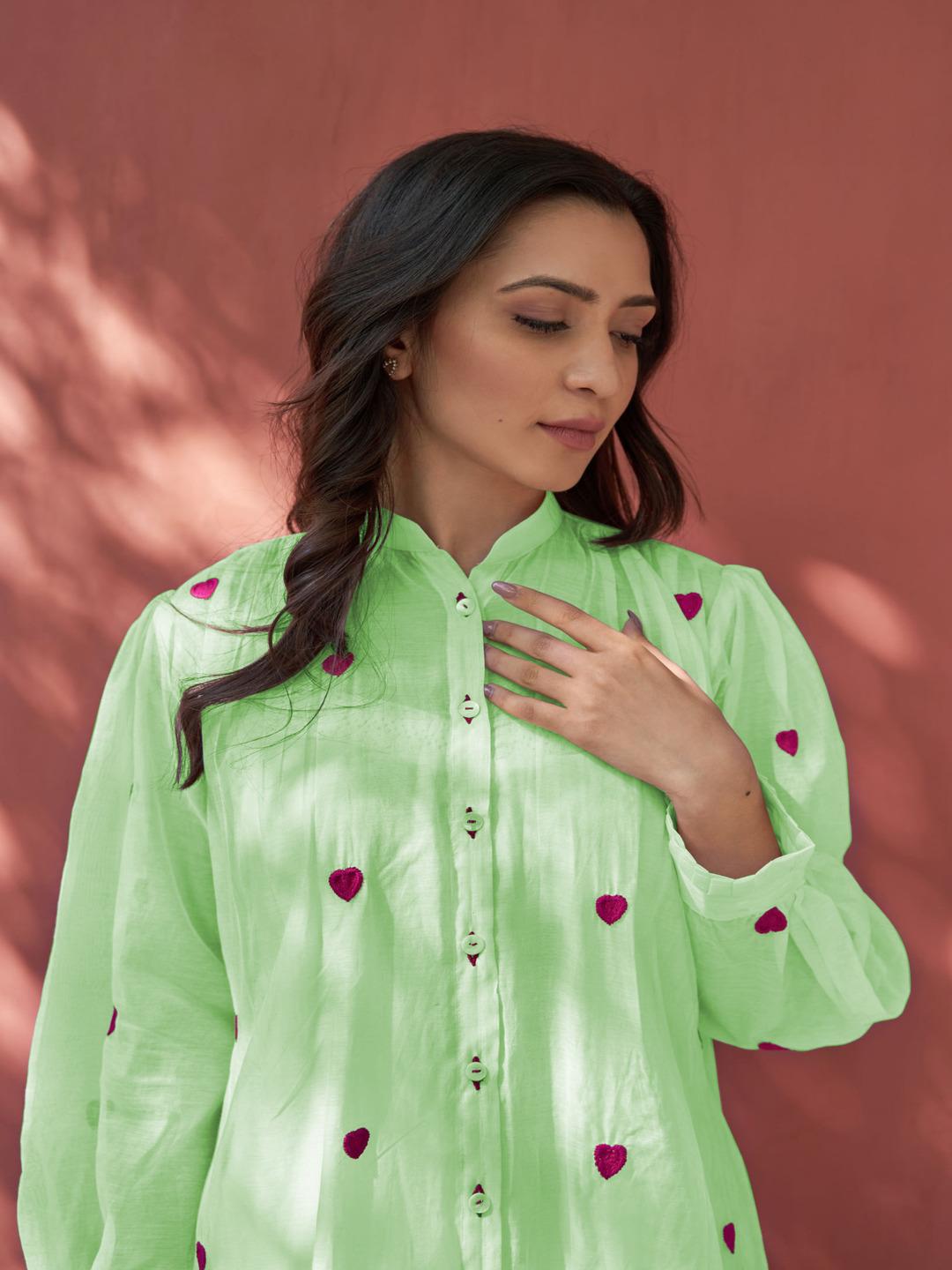 Green Color Beautiful Cotton Wear Kurti Pent Set