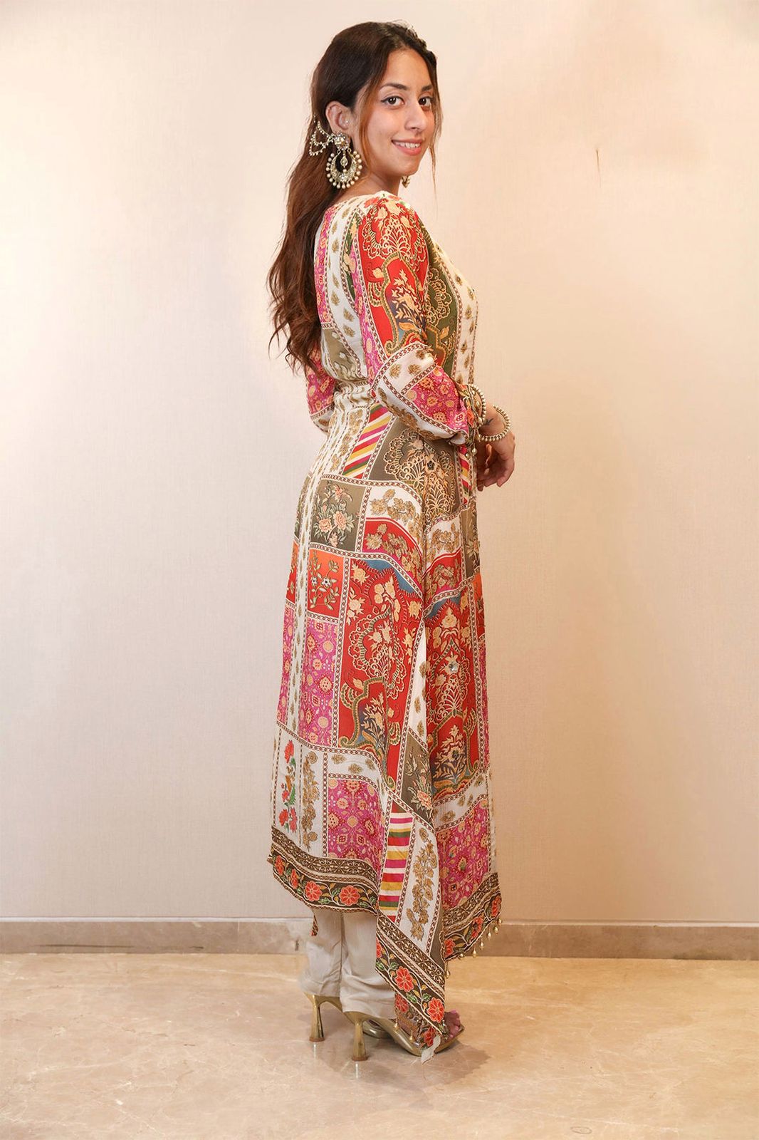 multi color beautiful partywear dress in chinon silk