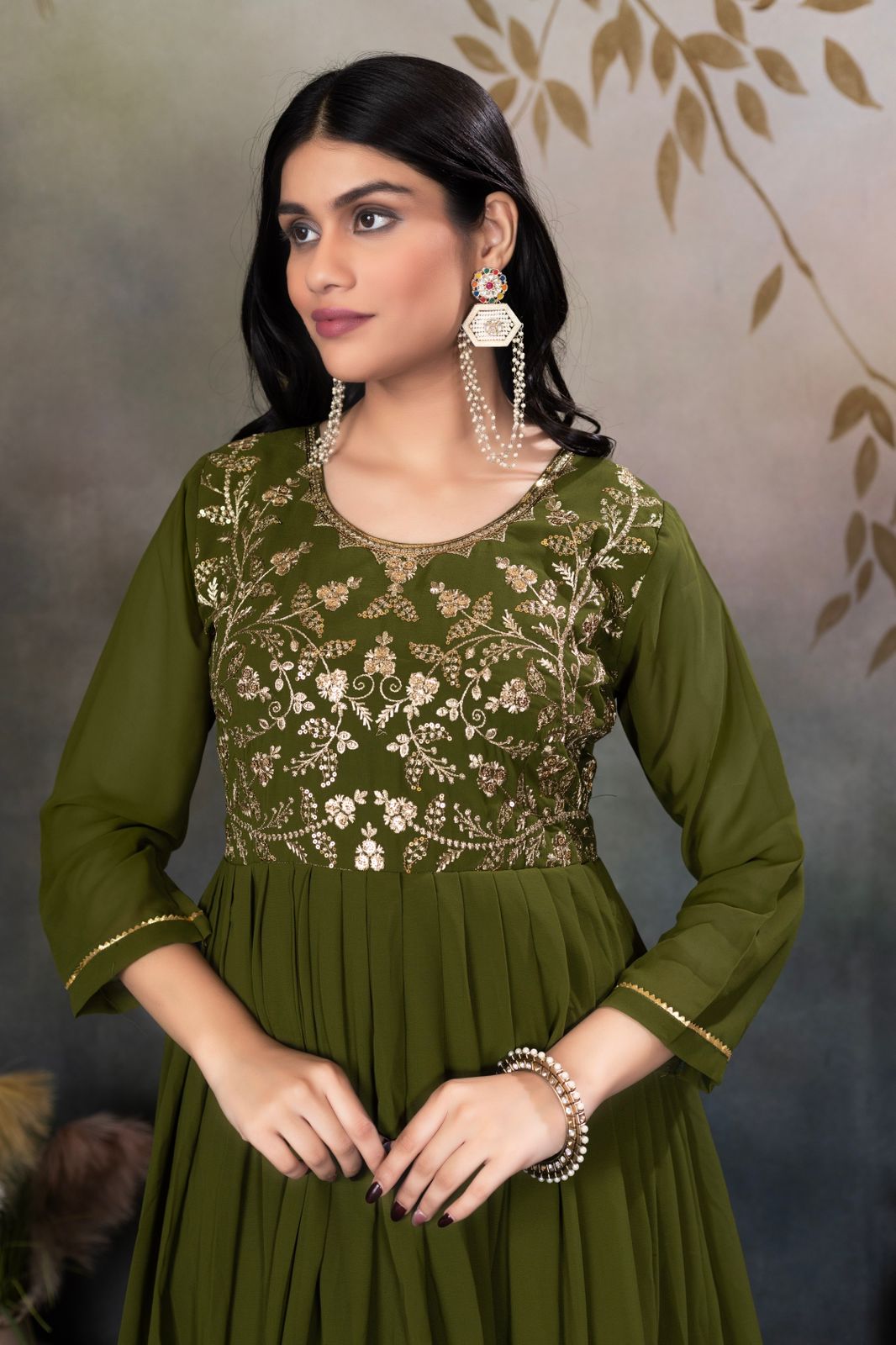 Zari-Thread & Sequins Embroidery gown Made For Desirable Women's Who Deserve It in green color