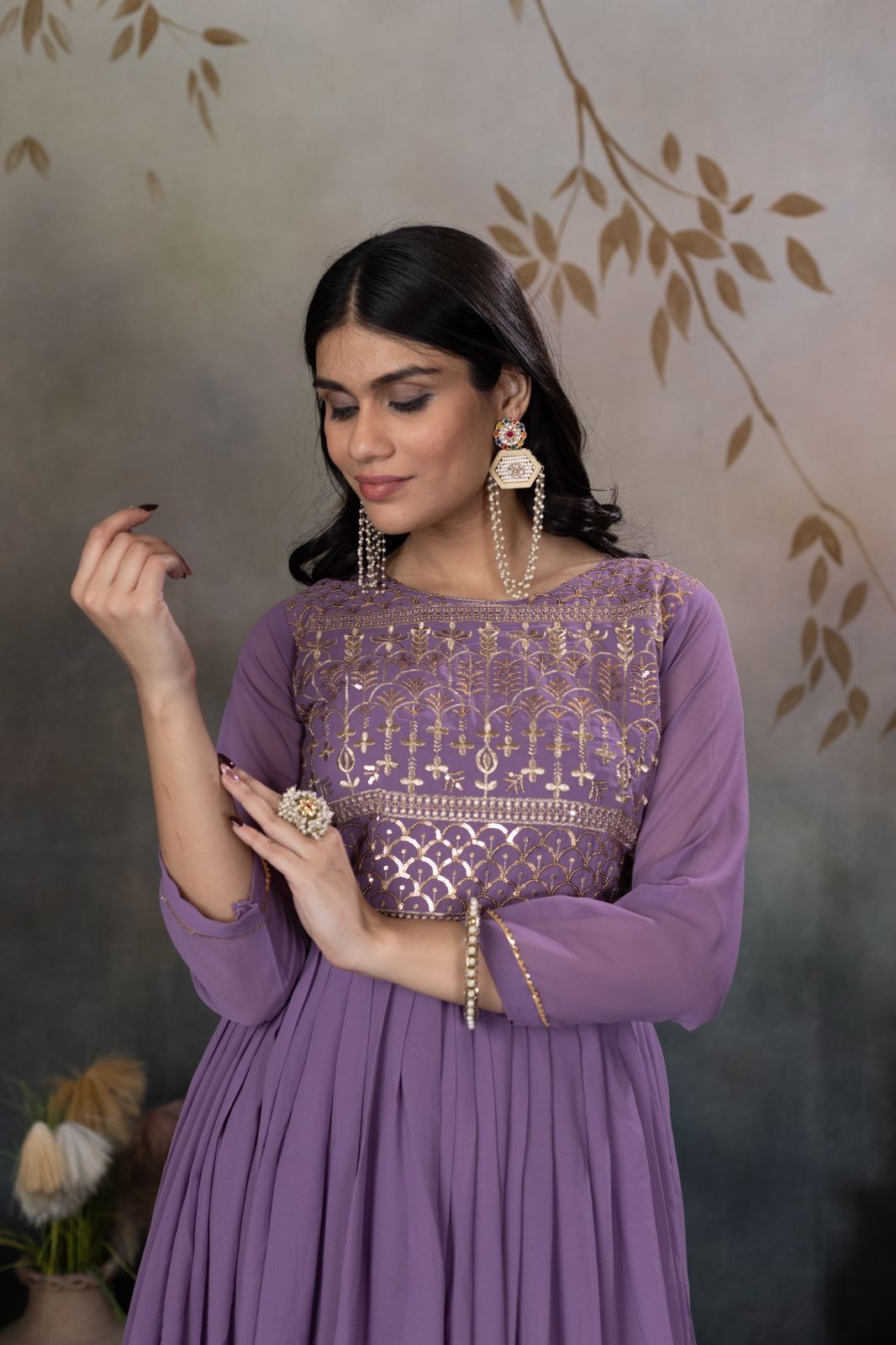 Zari-Thread & Sequins Embroidery gown Made For Desirable Women's Who Deserve It in purple color