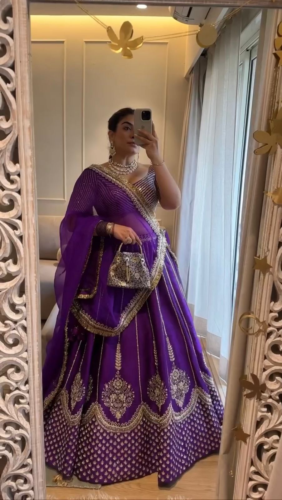Purple Color Beautiful Partywear Lehenga Choli in Chinon Silk Fabric