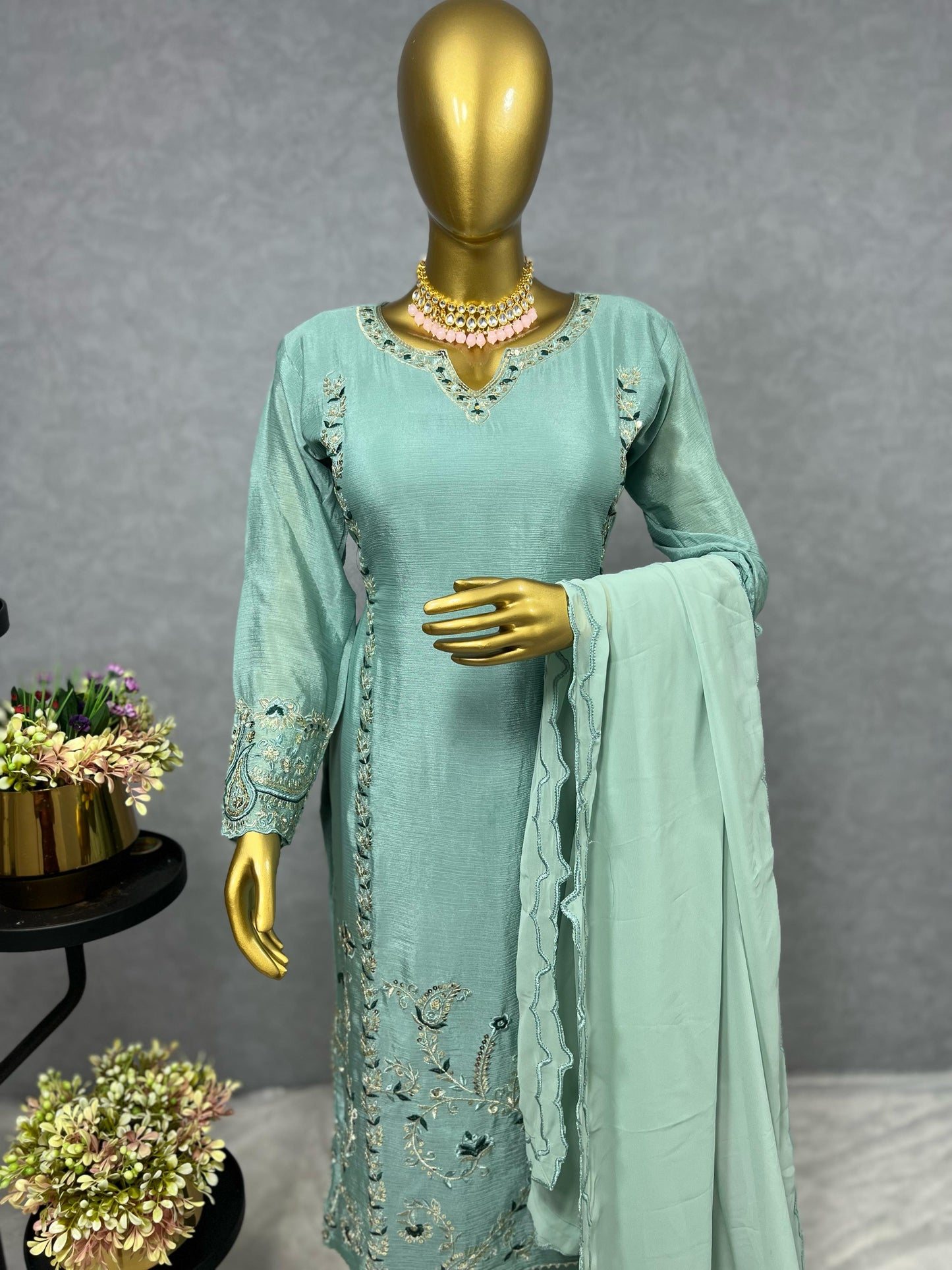 Traditional Collection 3 Piece Long Kurti With Bottom And Beautiful Dupatta