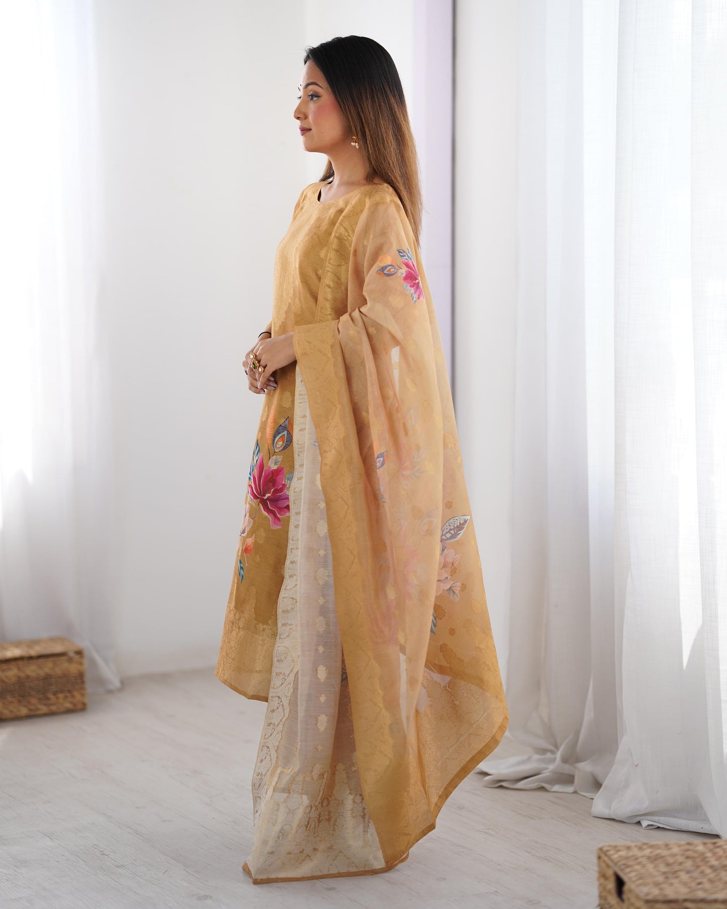 Chiku Color Beautiful Chanderi Silk FAbric Dress