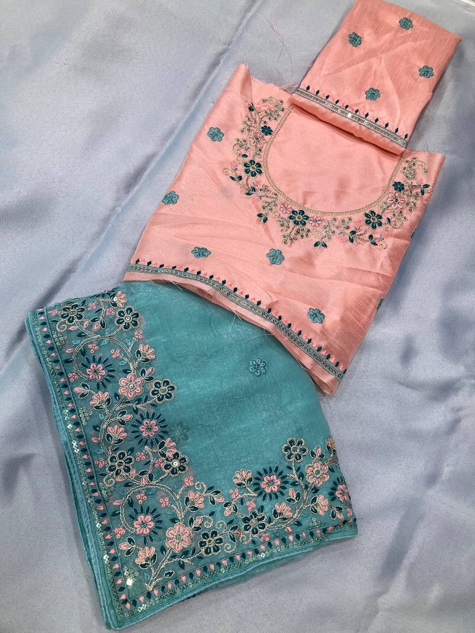 Sky BLue Color Beautiful Curnchy silk saree