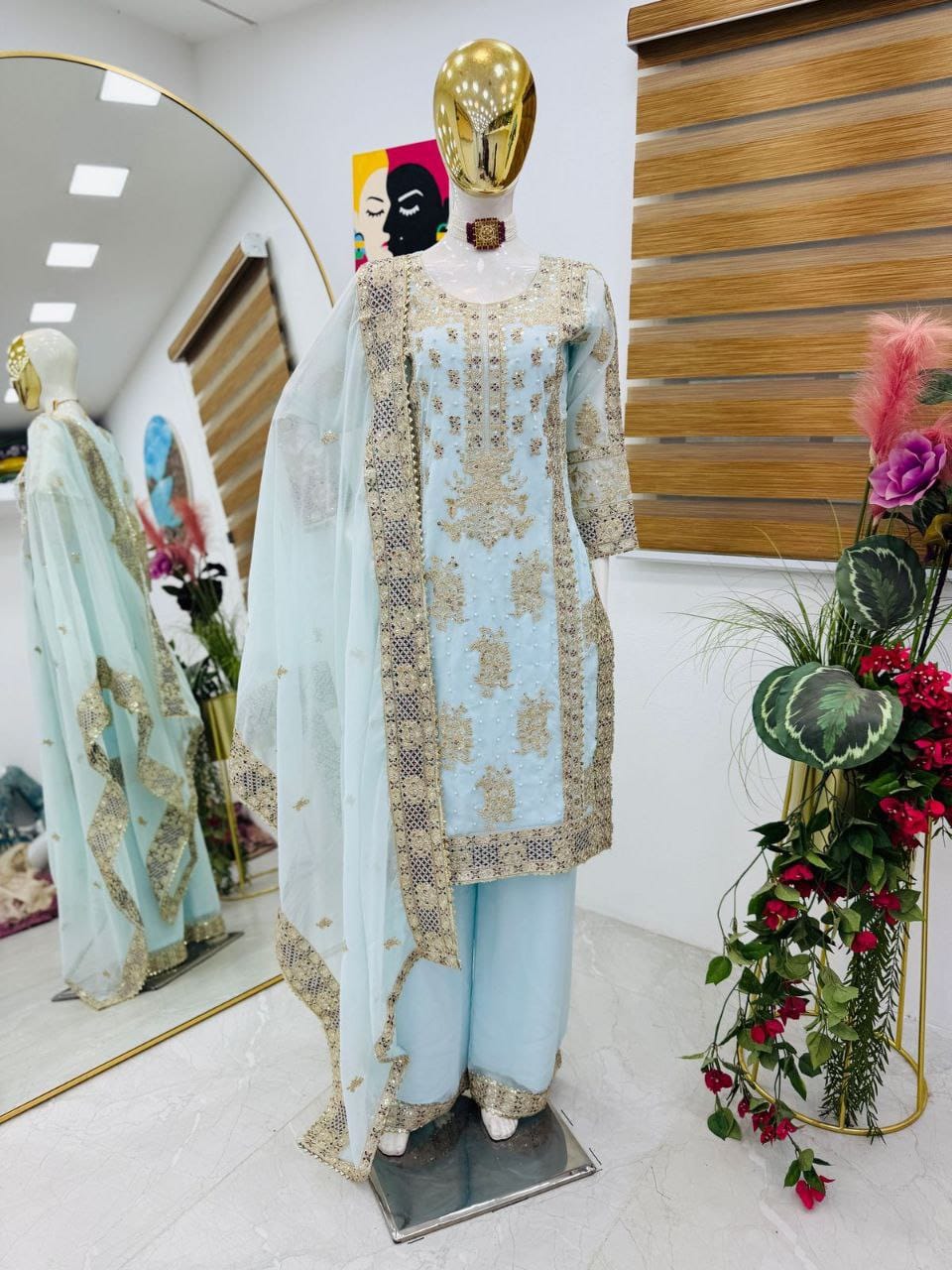 Sky BLue Color Beautiful Partywear Dress in Georgette fabric