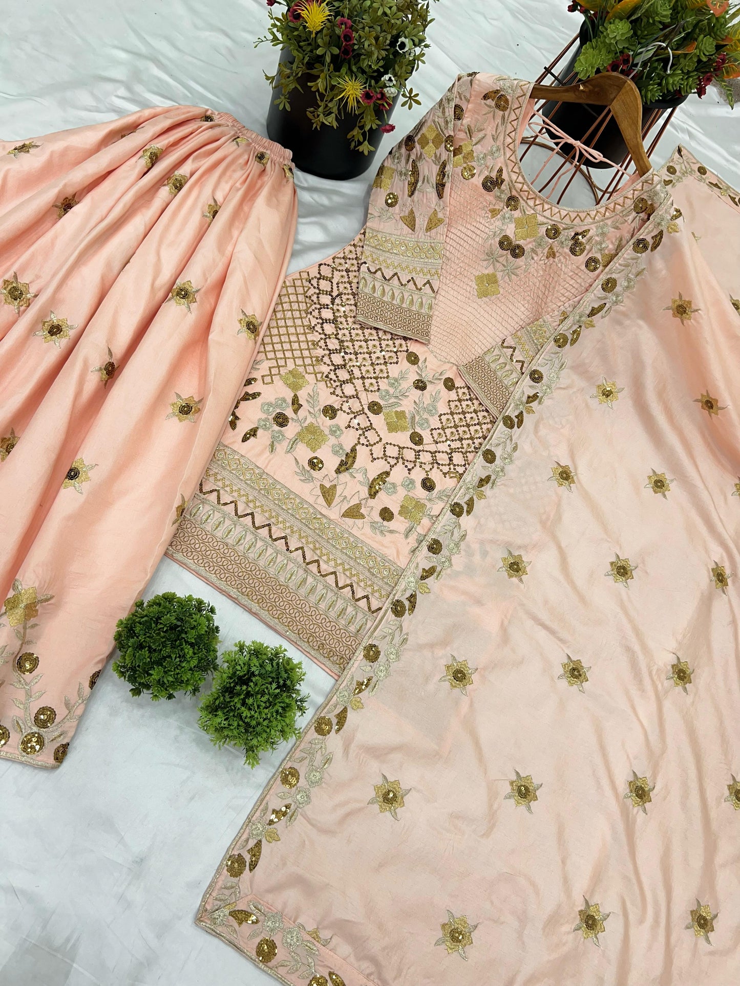 Beige Color Beautiful Cotton Heavy Partywear Suit