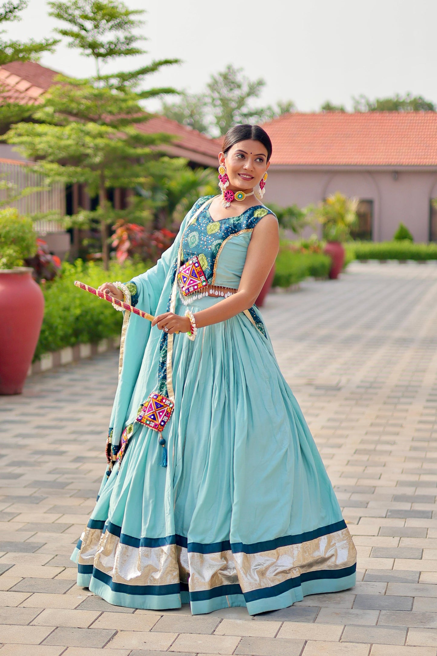Sky Blue Color Beautiful Navratri Wear Lehenga Choli