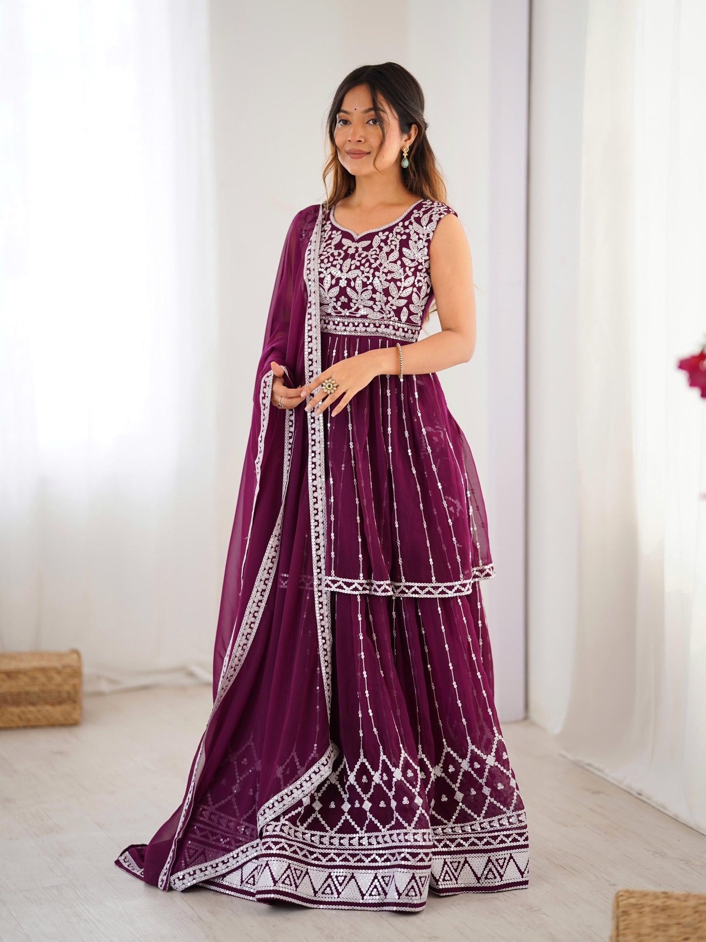 Purple Color Beautiful Partywear Dress in Georgette Fabric