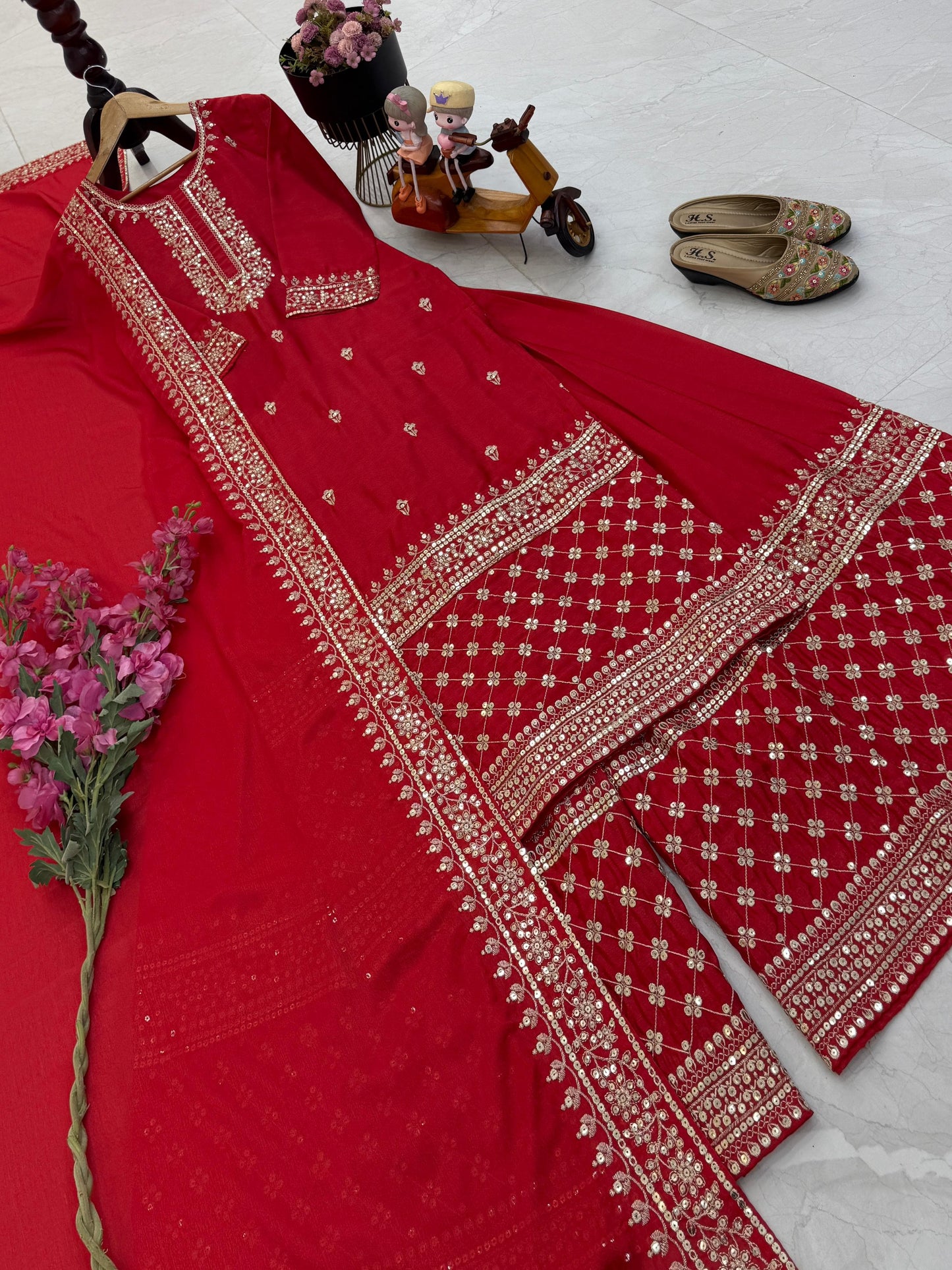 Beautiful karva chath dress in chinon silk fabric