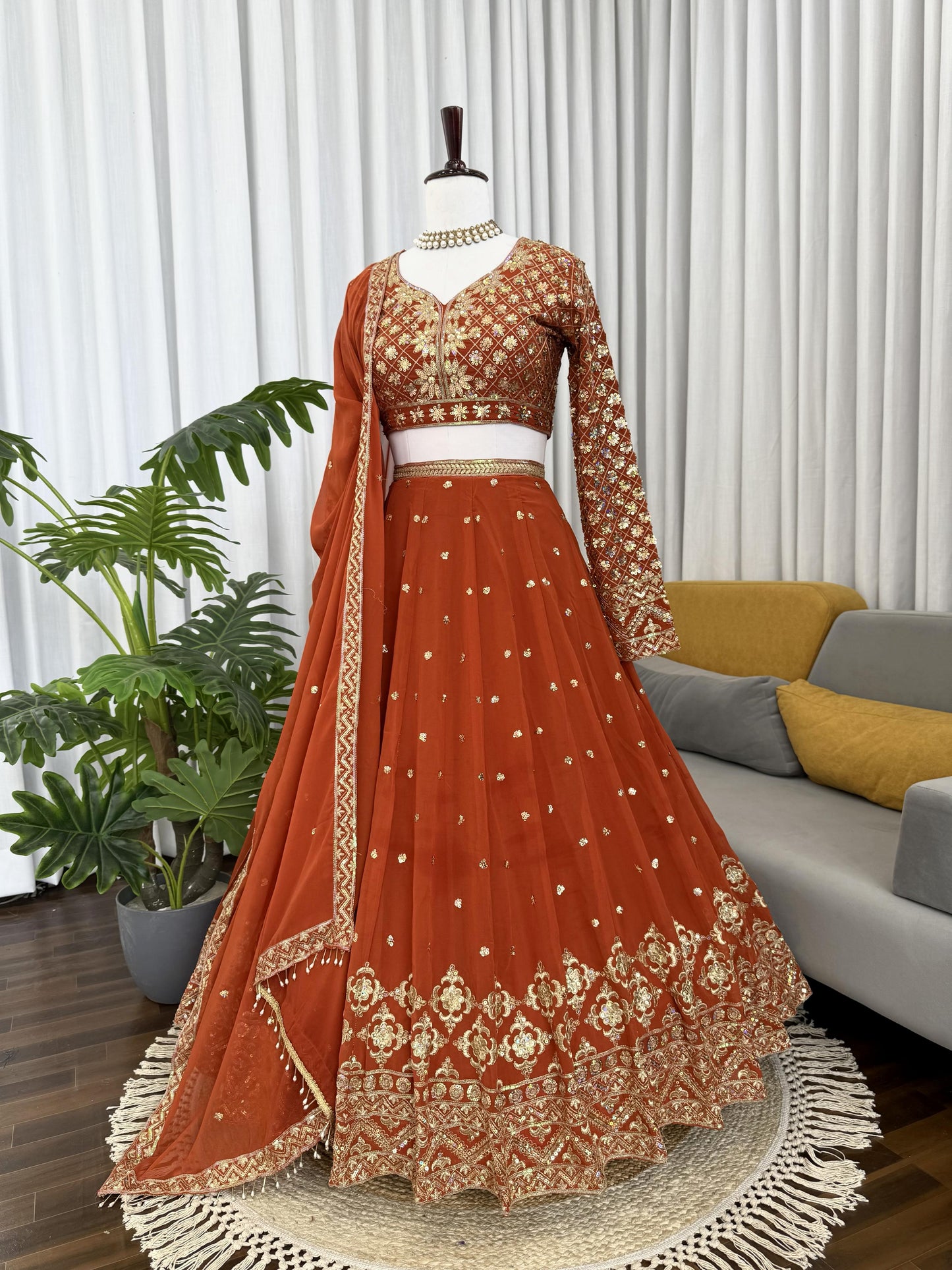 Orange Color Beautiful Wedding Wear Lehenga Choli in Georgette Fabric