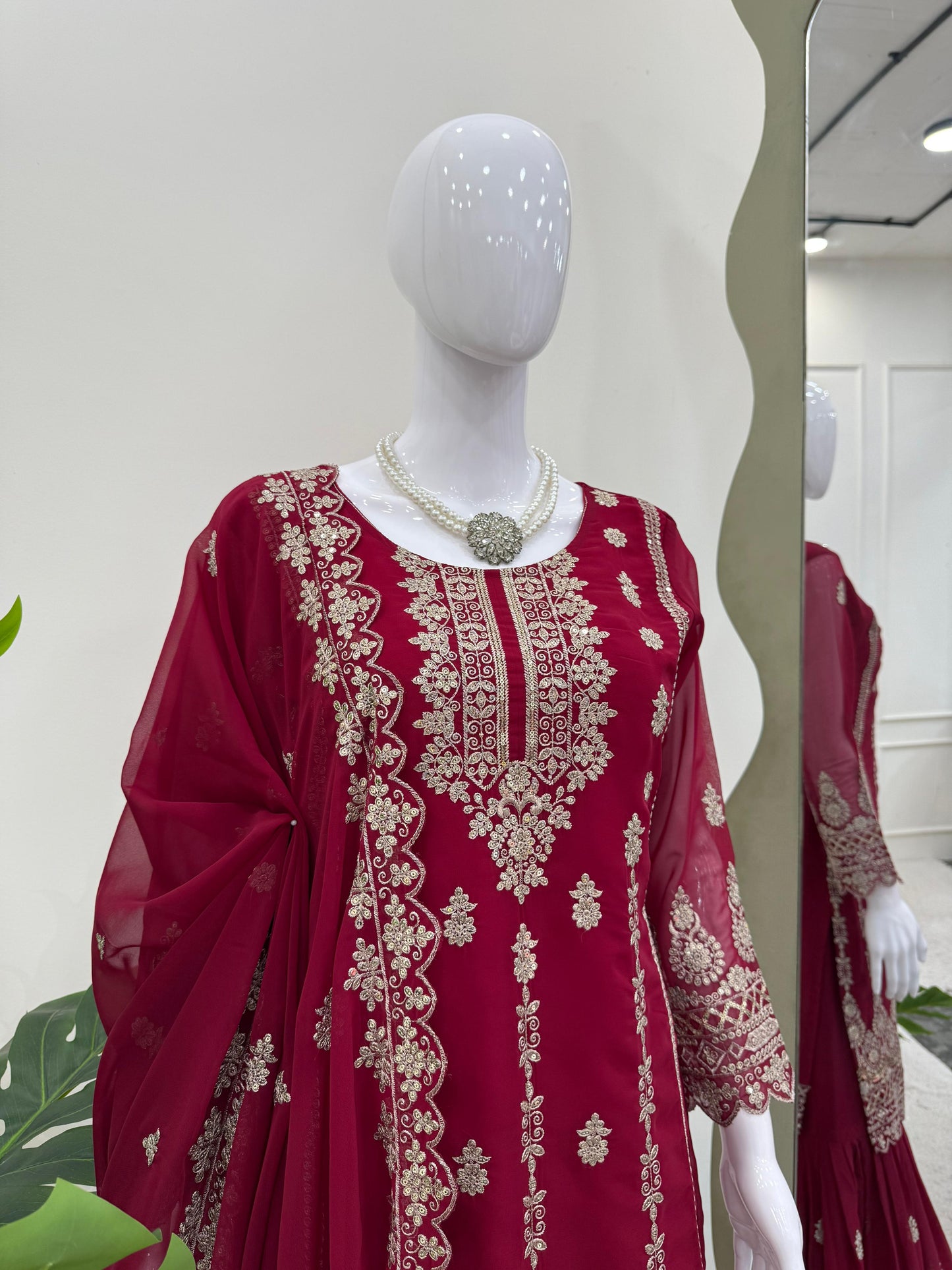 Maroon Red Color Beautiful Sharara Suit in Georgette Fabric