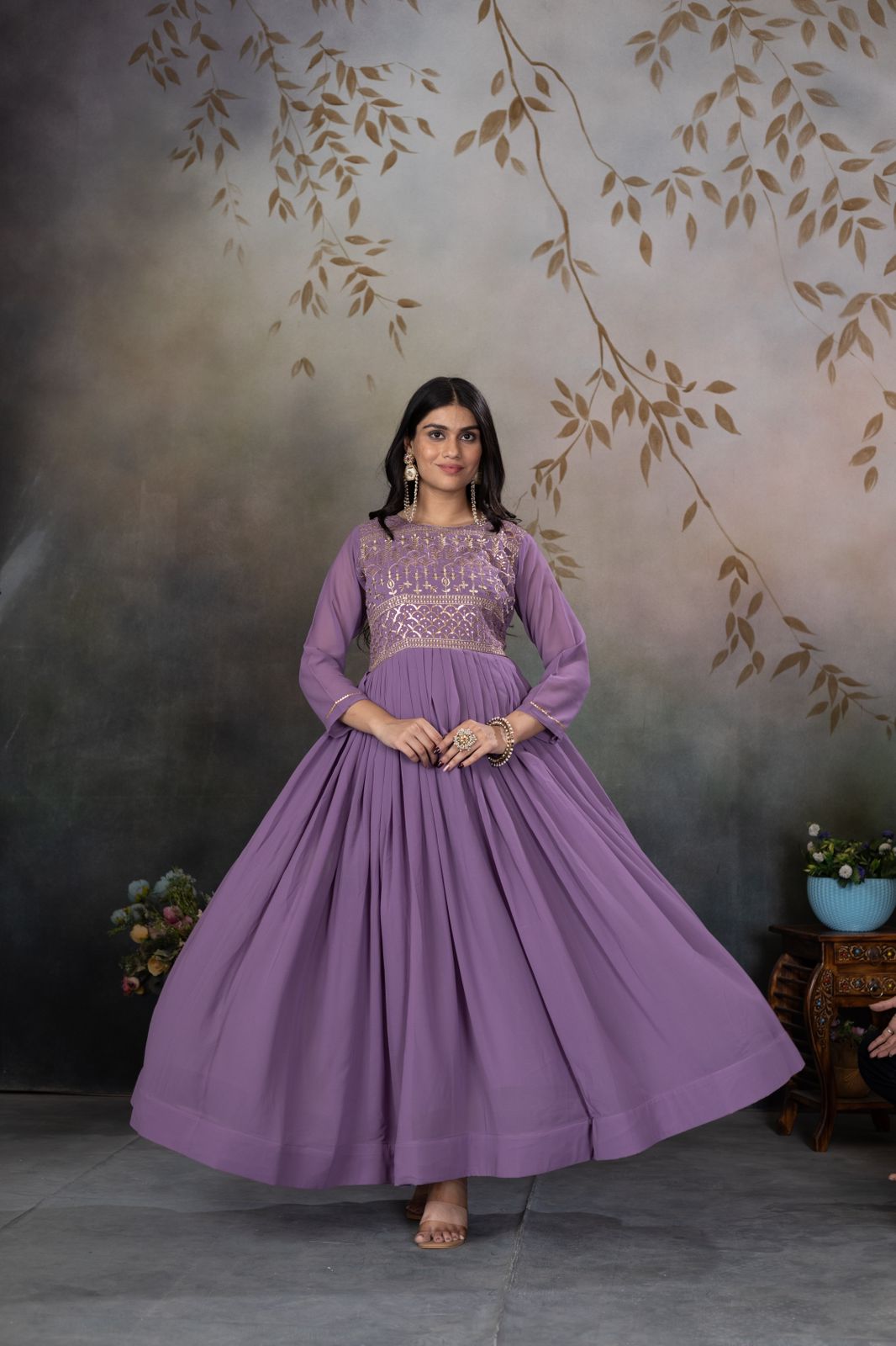 Zari-Thread & Sequins Embroidery gown Made For Desirable Women's Who Deserve It in purple color