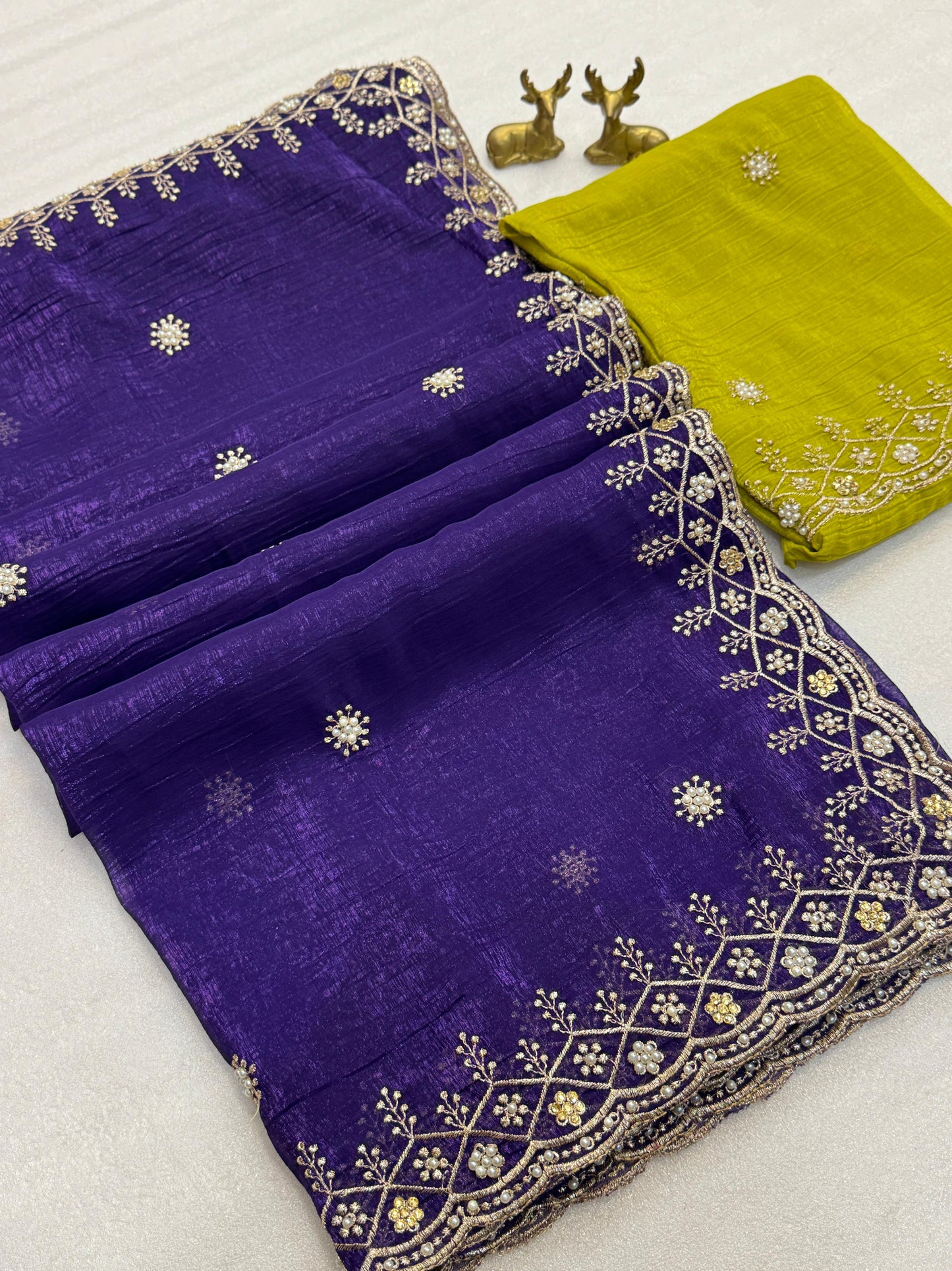Chiffon Silk Saree with beautiful embroidery in blue color