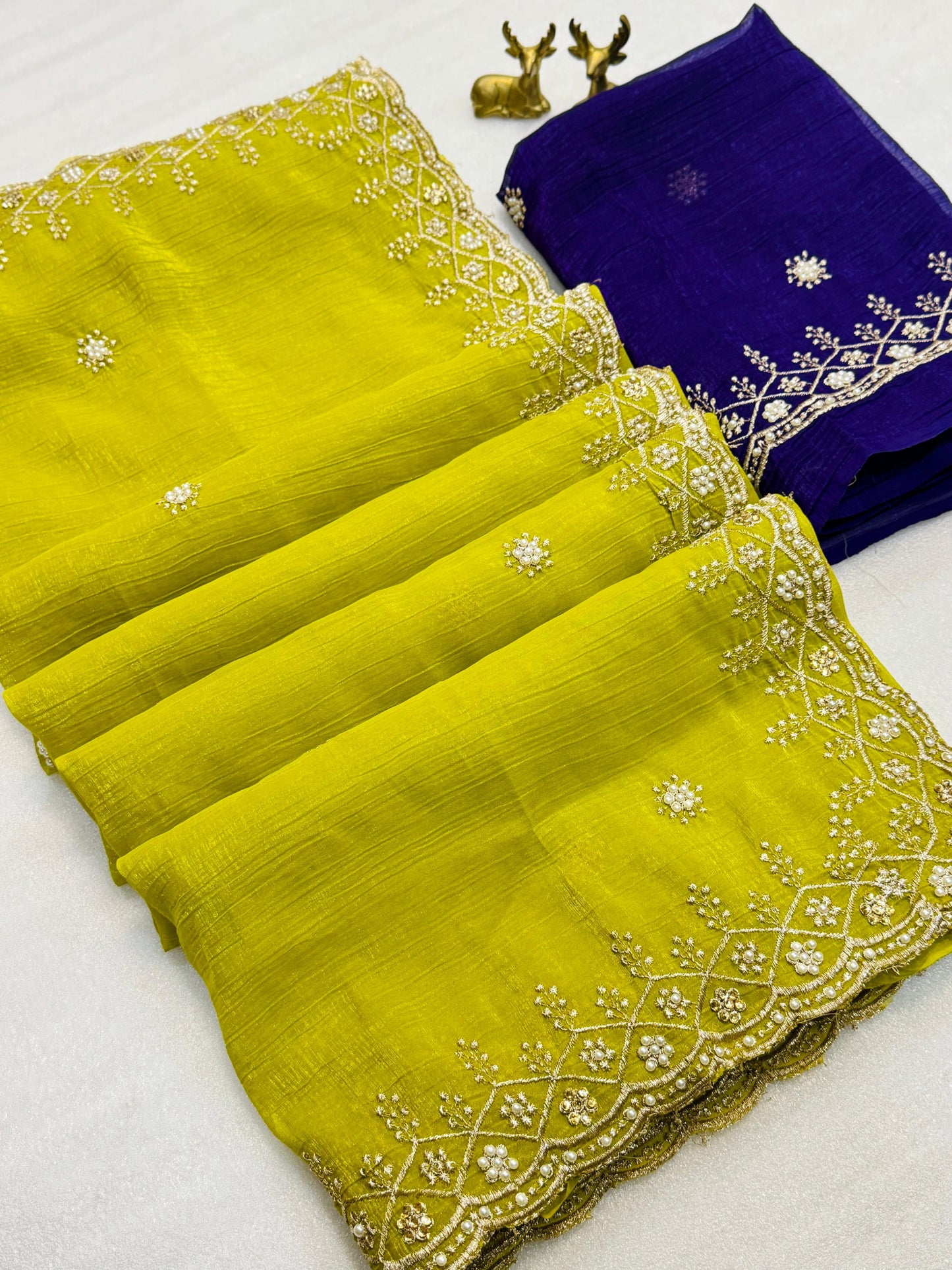 Chiffon Silk Saree with beautiful embroidery in lemon color
