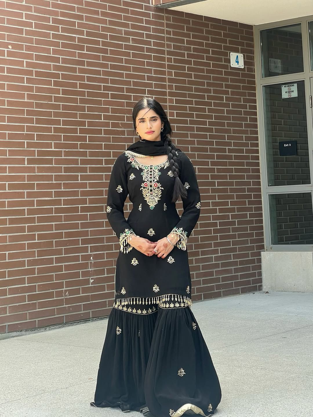Party Wear Look Top-Sharara And Dupatta With Heavy Embroidery Sequence Work in black color