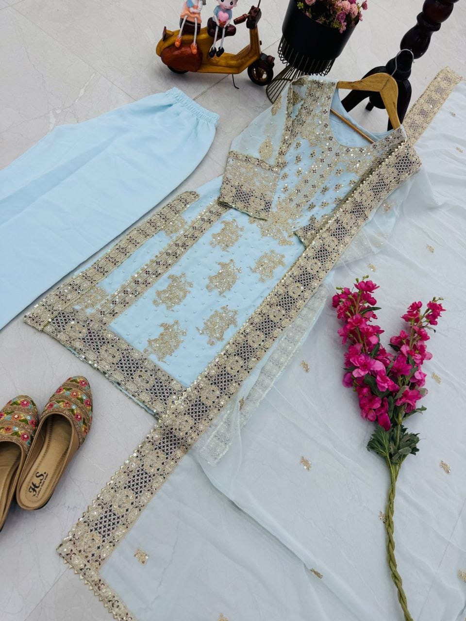 Sky BLue Color Beautiful Partywear Dress in Georgette fabric