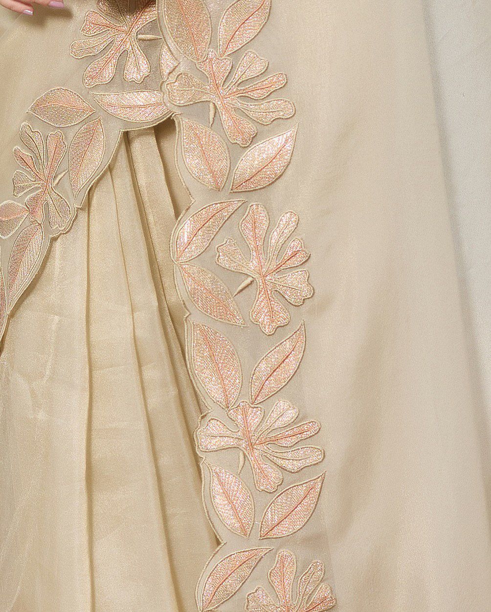 Beautiful White Cream color organza silk saree