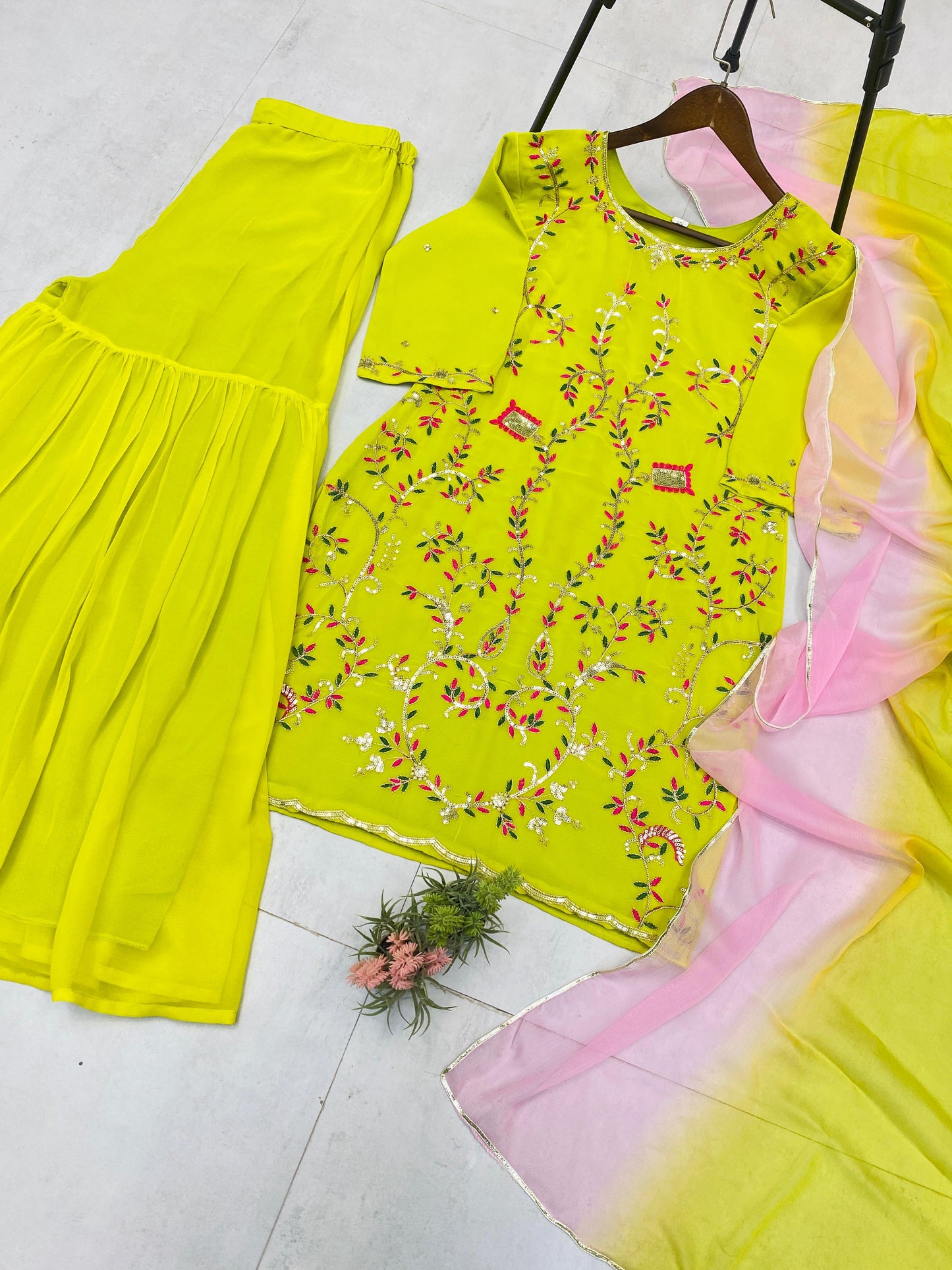 Sharara Dress in Georgette Fabric For haldi function