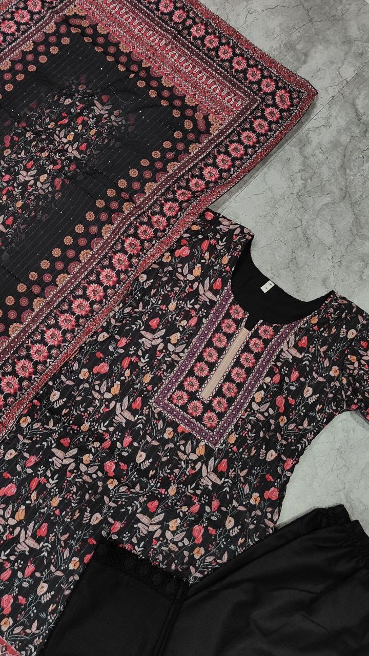 classical Black Kurti Pent With Duppata for summer wear dress