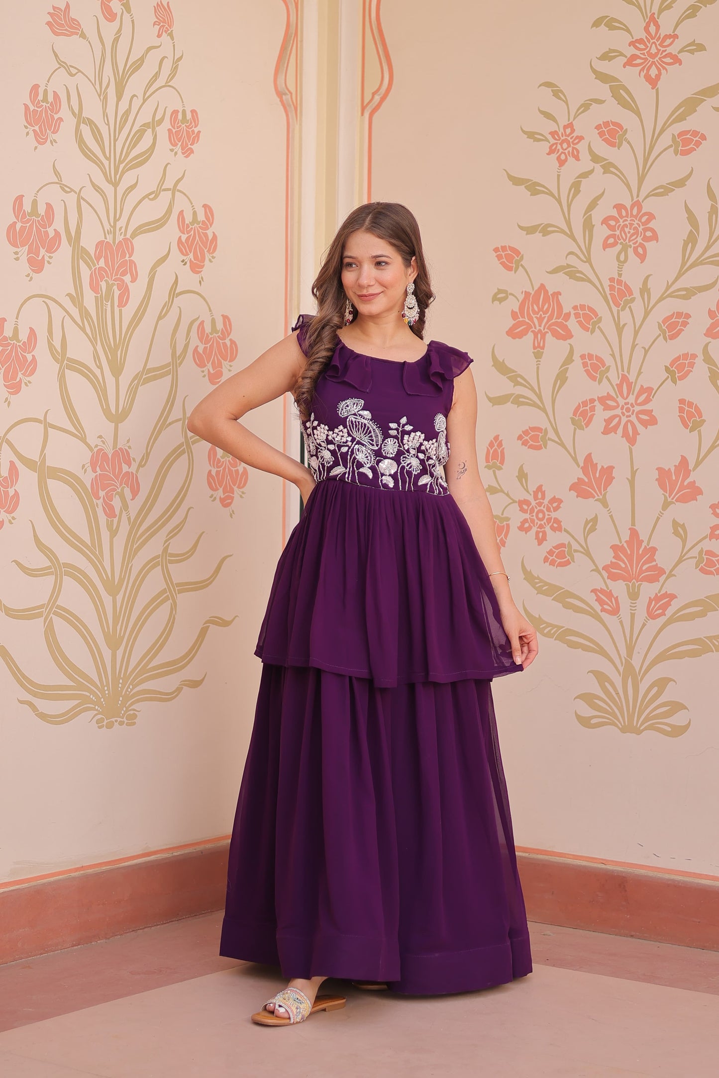 Purple Color Beautiful Gown in Georgette Fabric