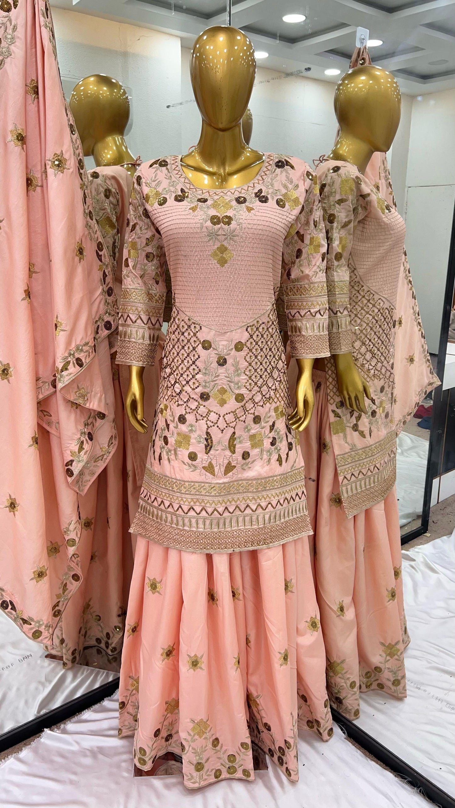 Beige Color Beautiful Cotton Heavy Partywear Suit
