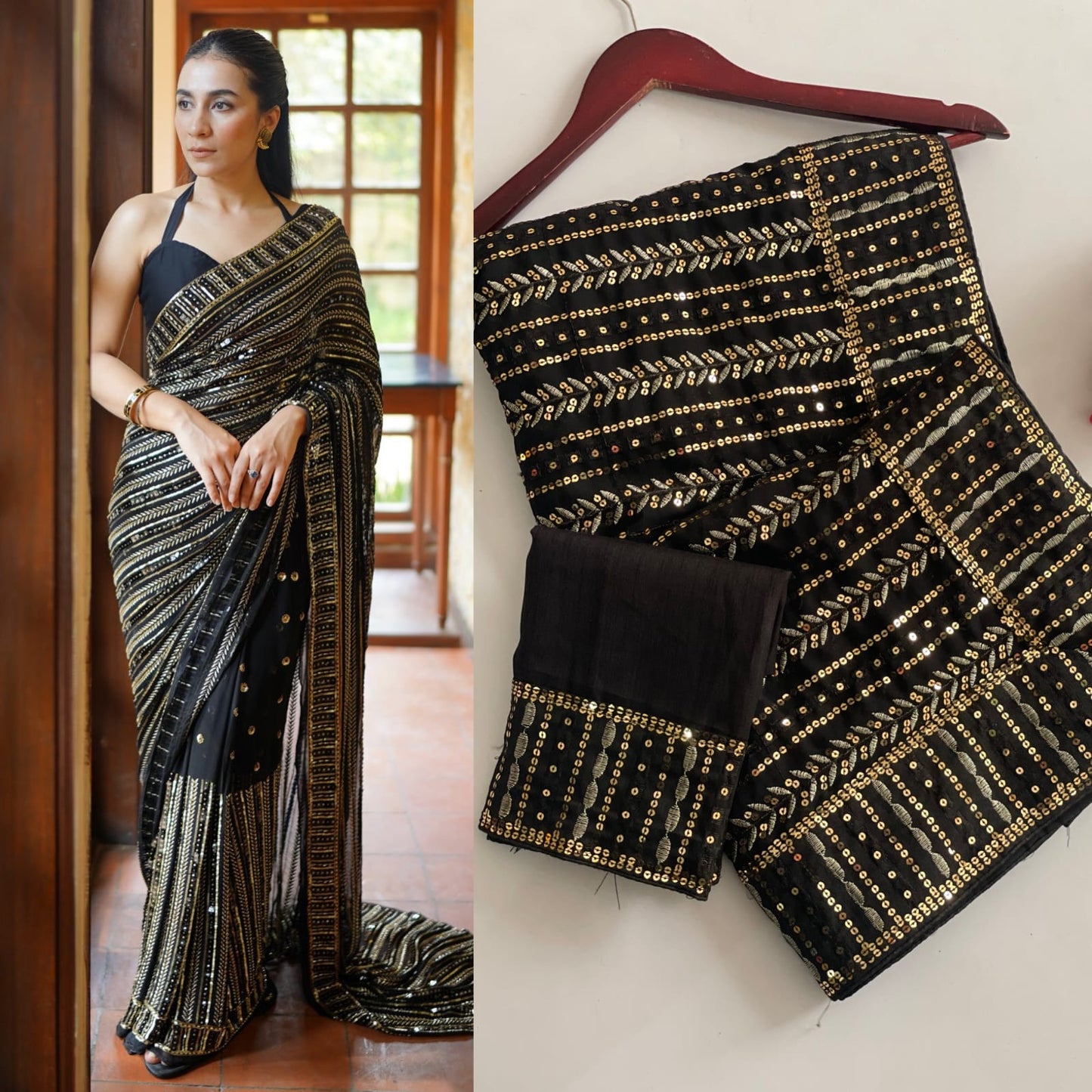Black Color Beautiful Partywear Georgette Fabric Saree