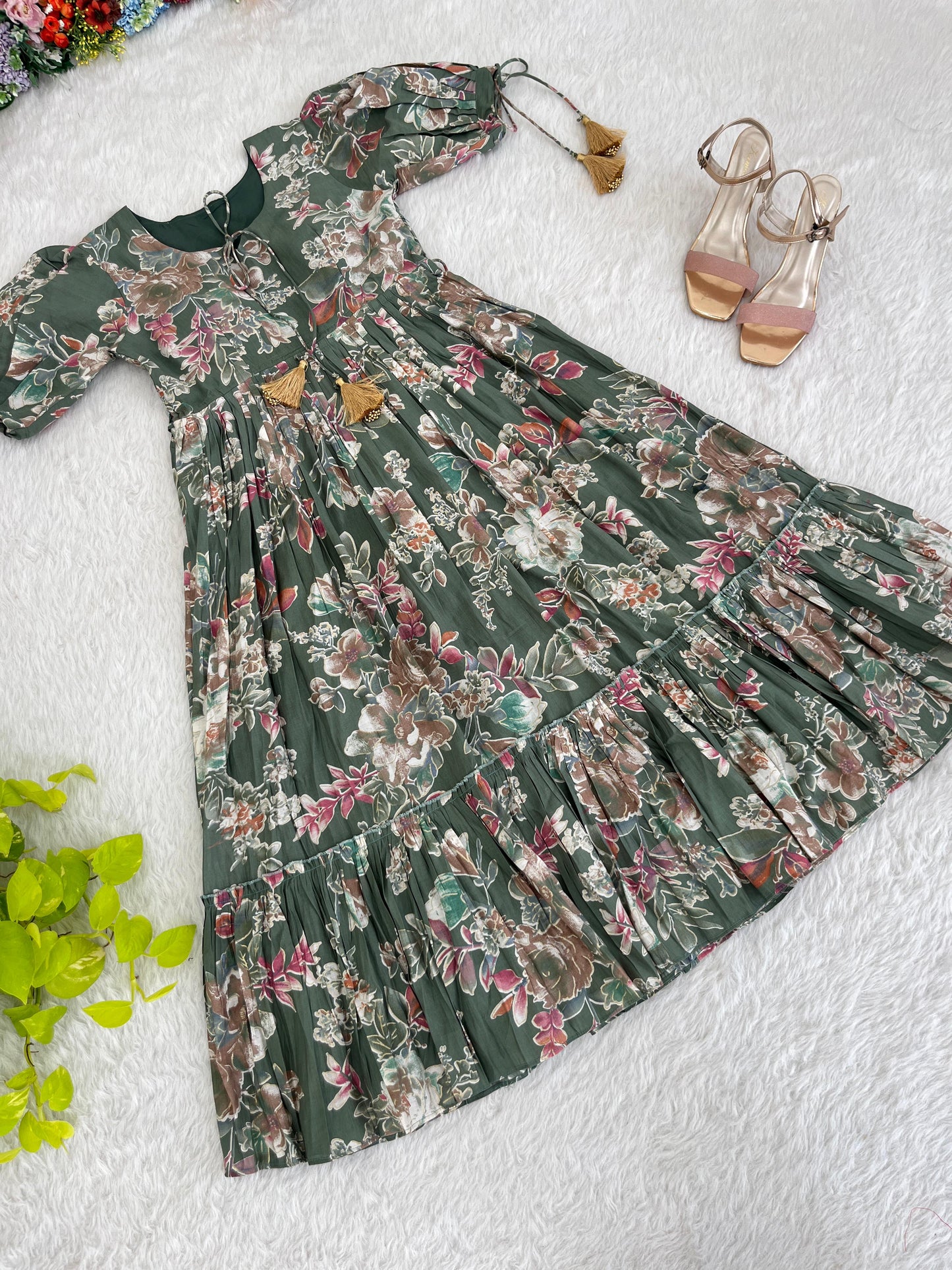 Party Wear LooK Roman Silk Mill Print With Foil Gown