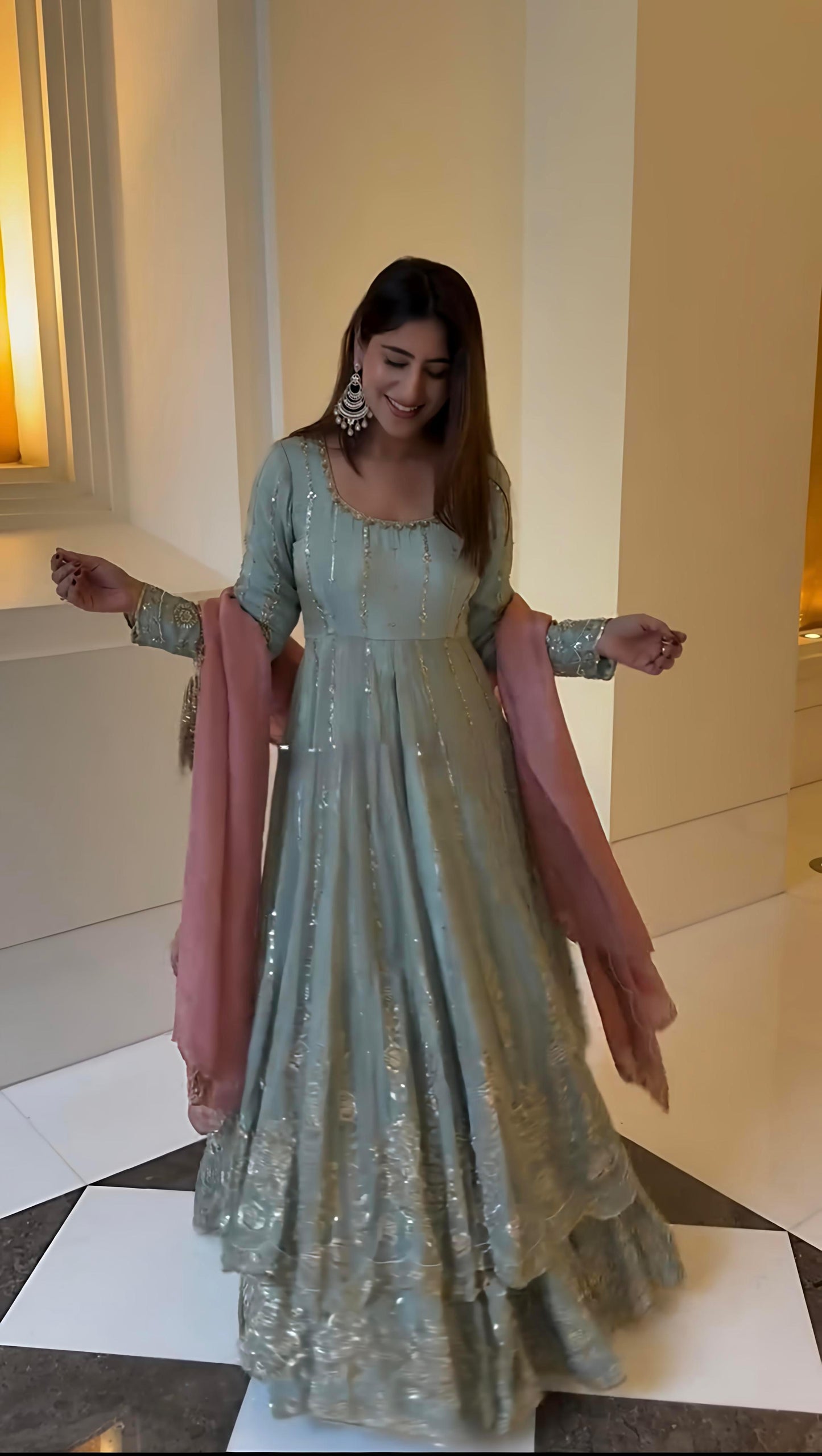 Sky BLue Color Beautiful Partywear Lehenga Dress