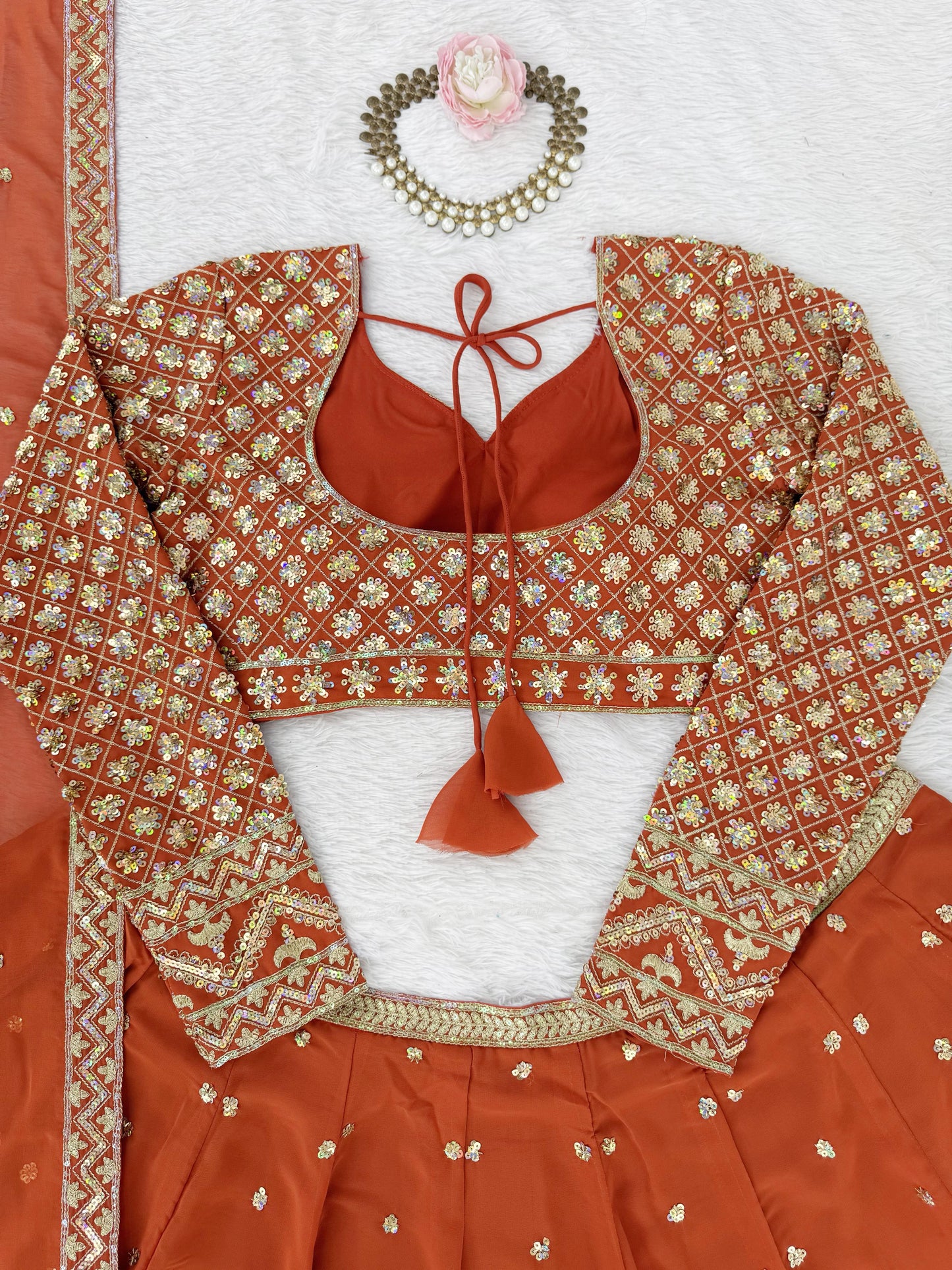 Orange Color Beautiful Wedding Wear Lehenga Choli in Georgette Fabric
